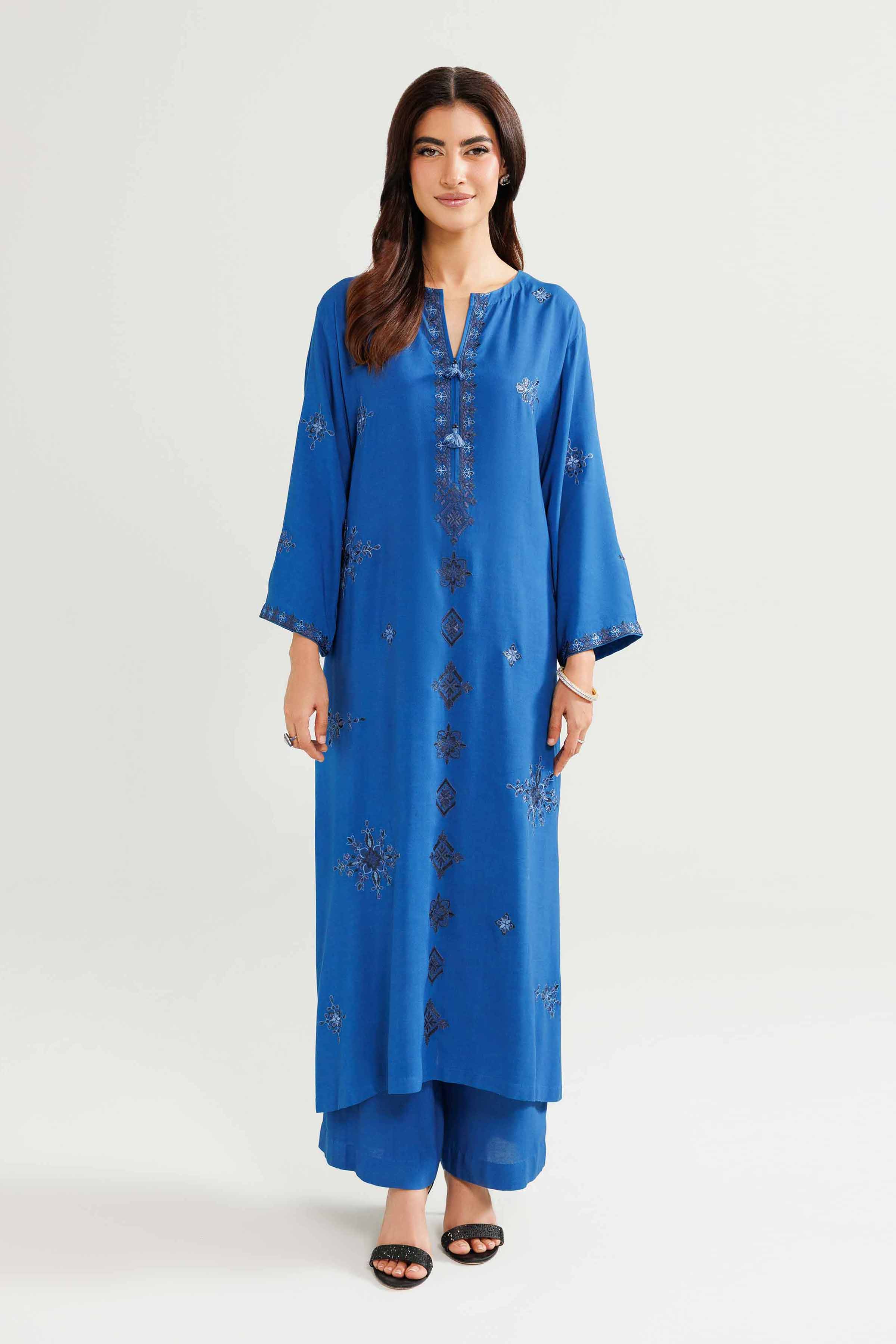 NishatUK - Blue Embroidered Linen 2-piece ready to wear-luxury Dress