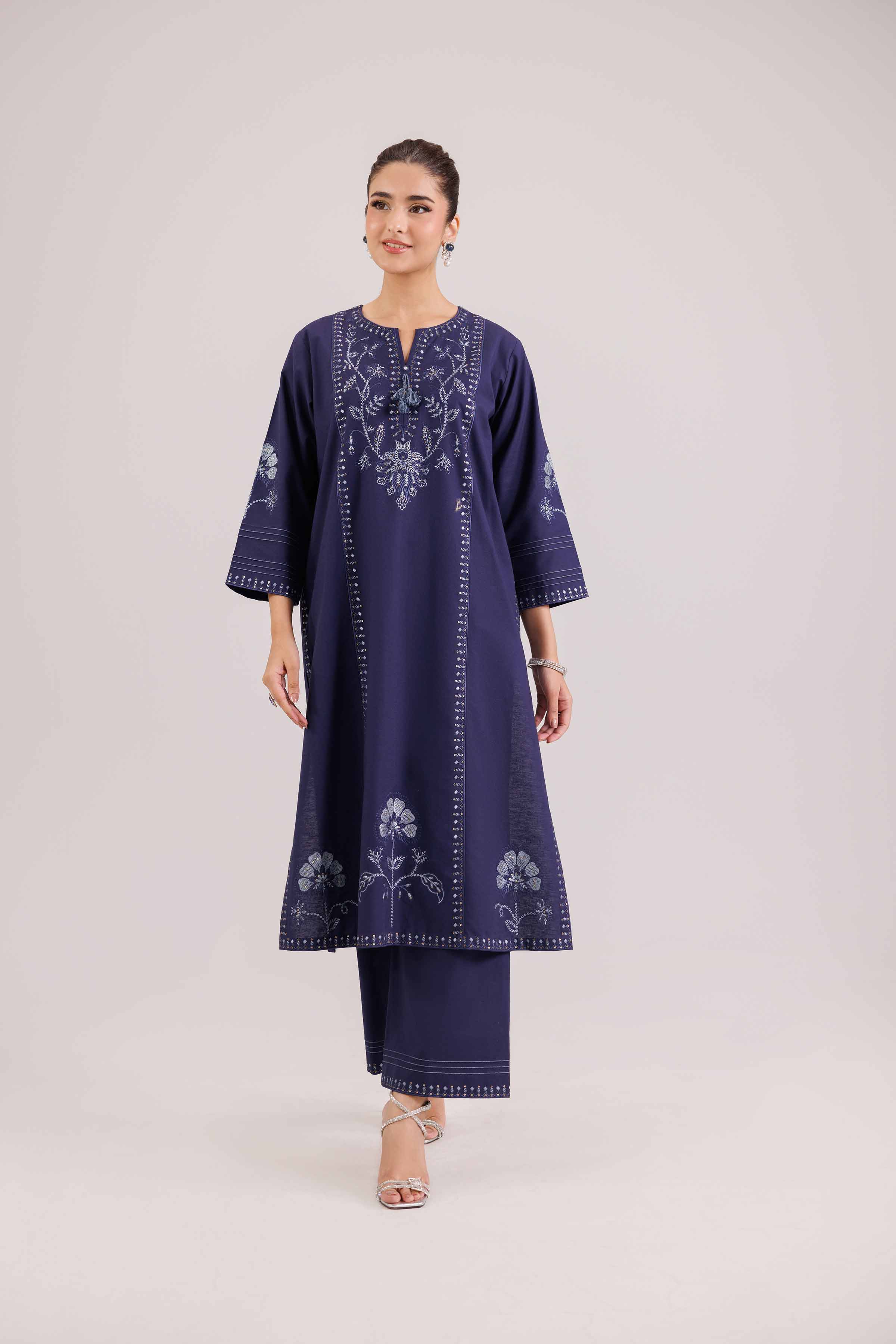 NishatUK - Blue Embroidered Karandi 2-piece ready to wear luxury Dress