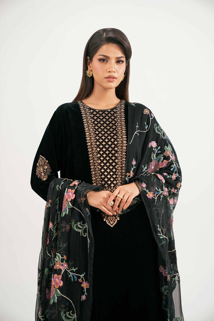 NishatUK - Black Embroidered  Velvet 3-piece ready to wear Suit