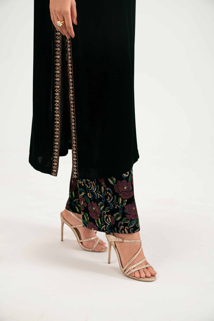 NishatUK - Black Embroidered  Velvet 3-piece ready to wear Suit