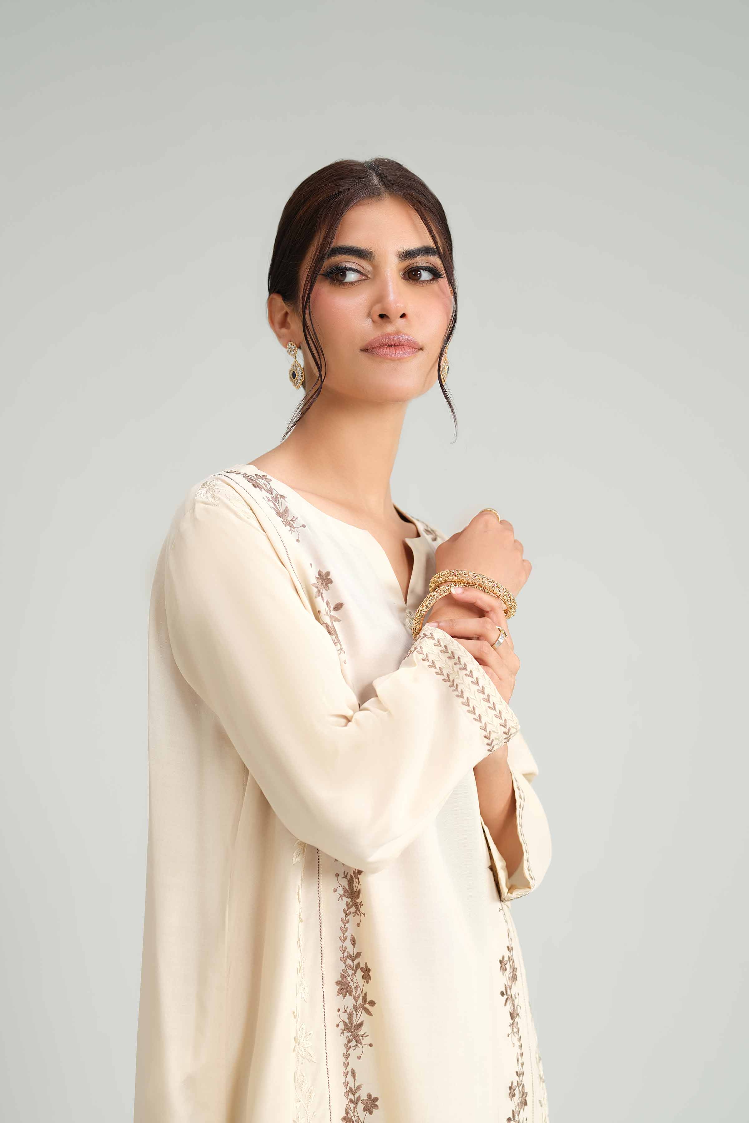 NishatUK - Beige Embroidered Linen 2-piece ready to wear-luxury Dress