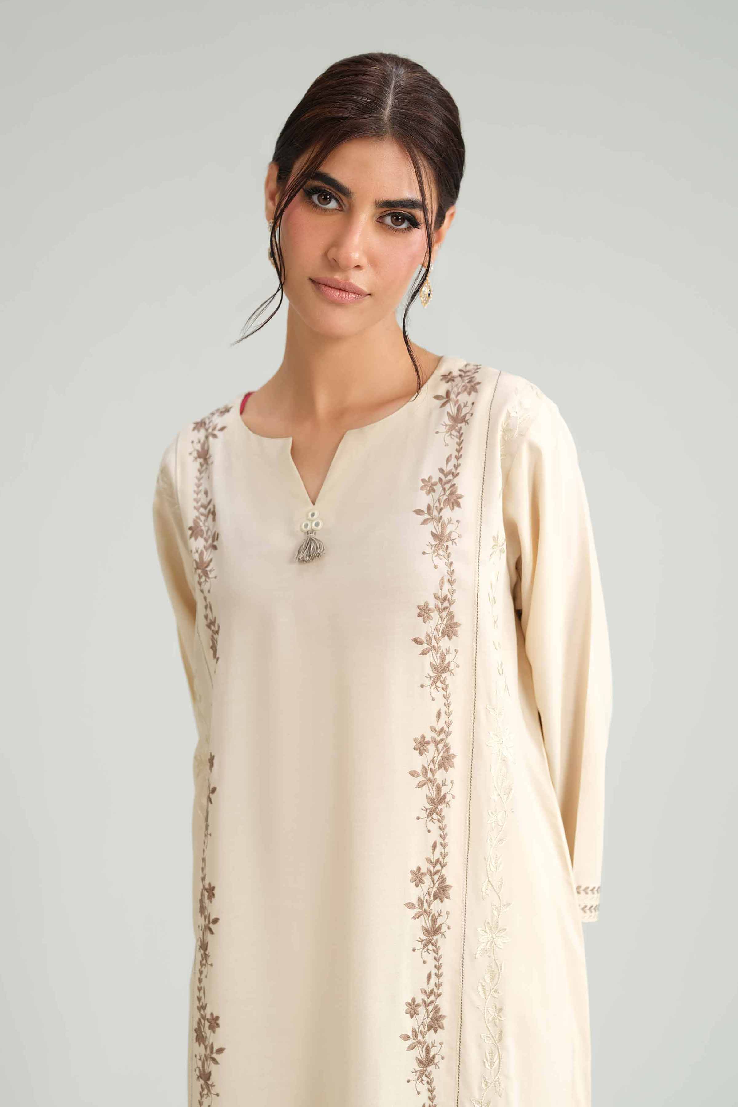 NishatUK - Beige Embroidered Linen 2-piece ready to wear-luxury Dress