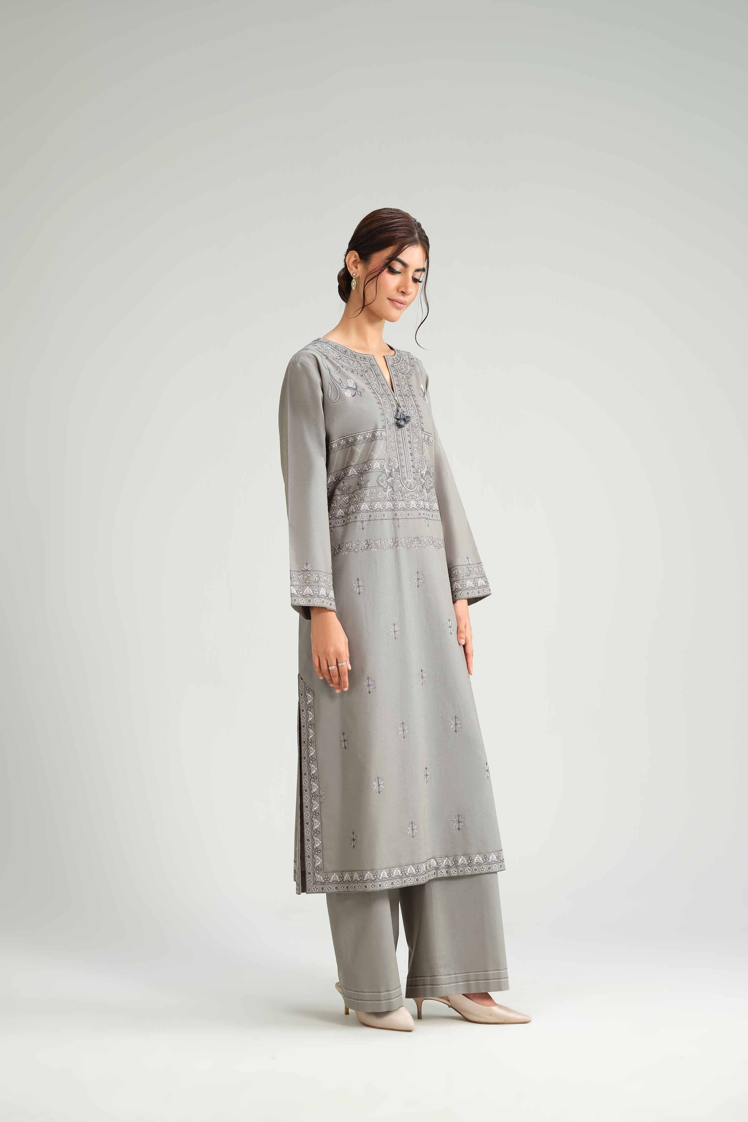 NishatUK - Grey Embroidered Karandi 2-piece ready to wear-luxury Dress