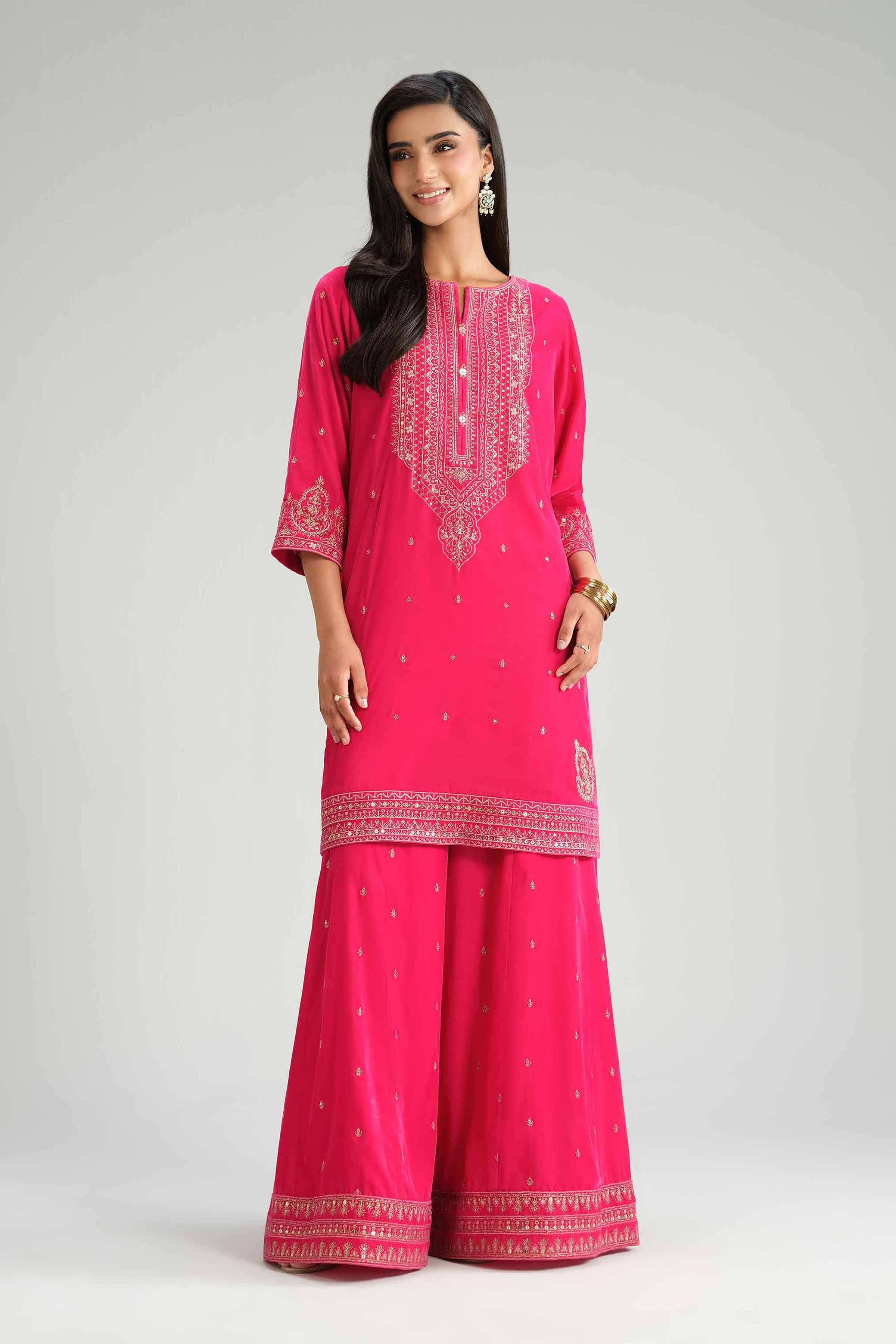 NishatUK - Pink Embroidered Velvet 2-piece ready to wear Luxury Dress