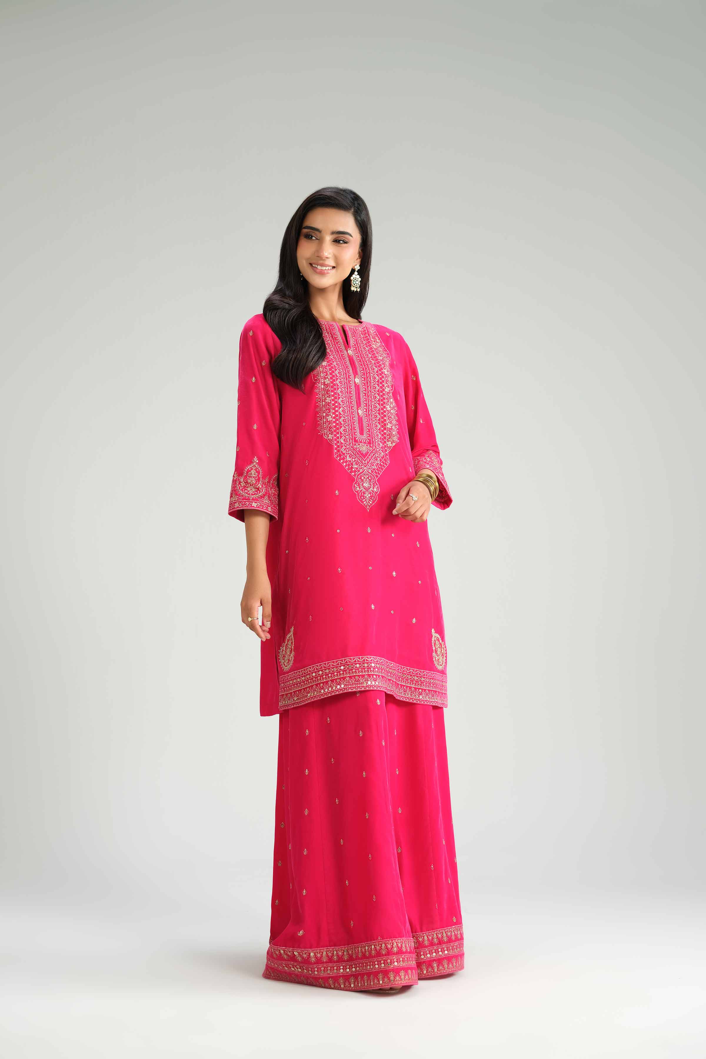 NishatUK - Pink Embroidered Velvet 2-piece ready to wear Luxury Dress