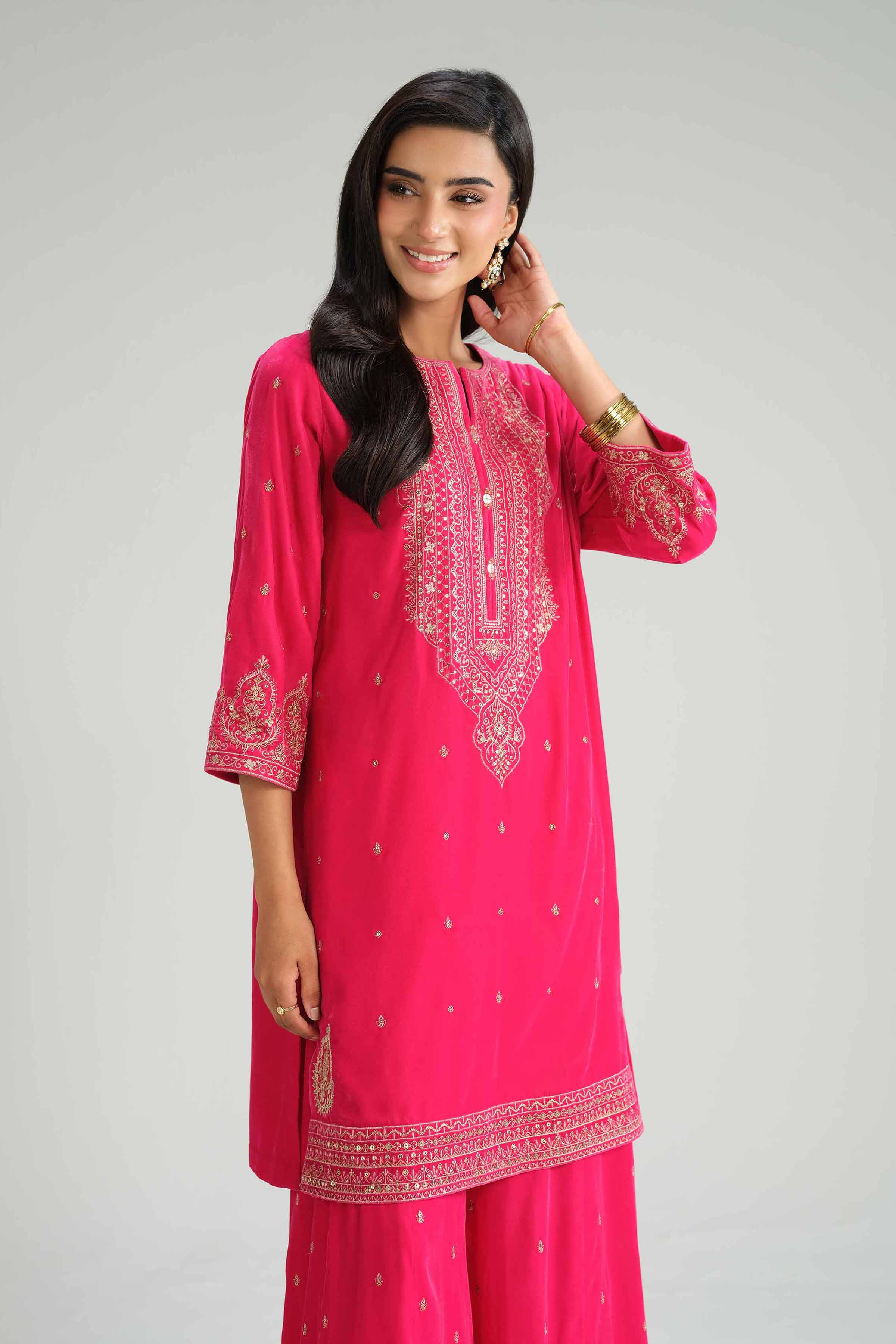 NishatUK - Pink Embroidered Velvet 2-piece ready to wear Luxury Dress
