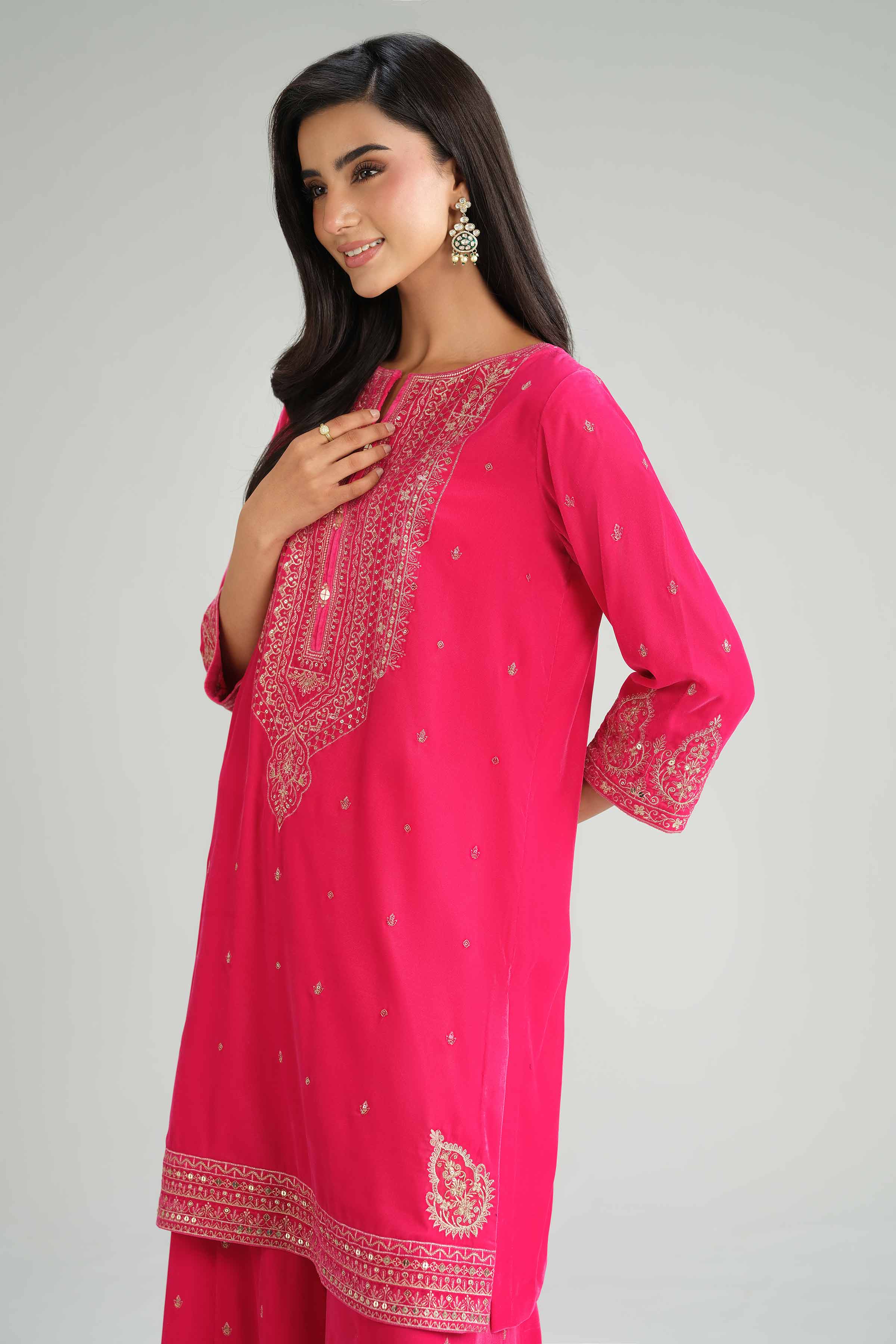 NishatUK - Pink Embroidered Velvet 2-piece ready to wear Luxury Dress