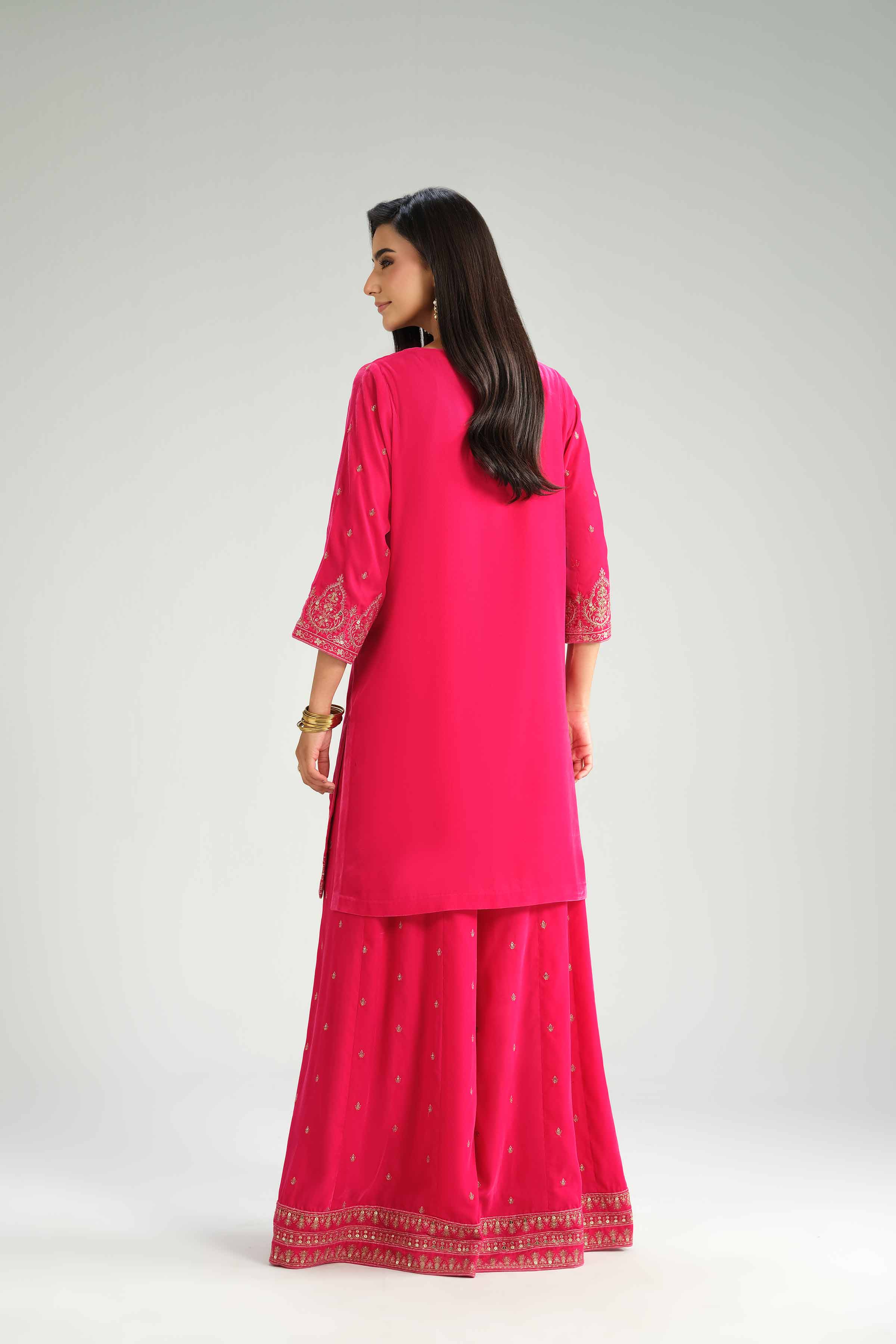 NishatUK - Pink Embroidered Velvet 2-piece ready to wear Luxury Dress