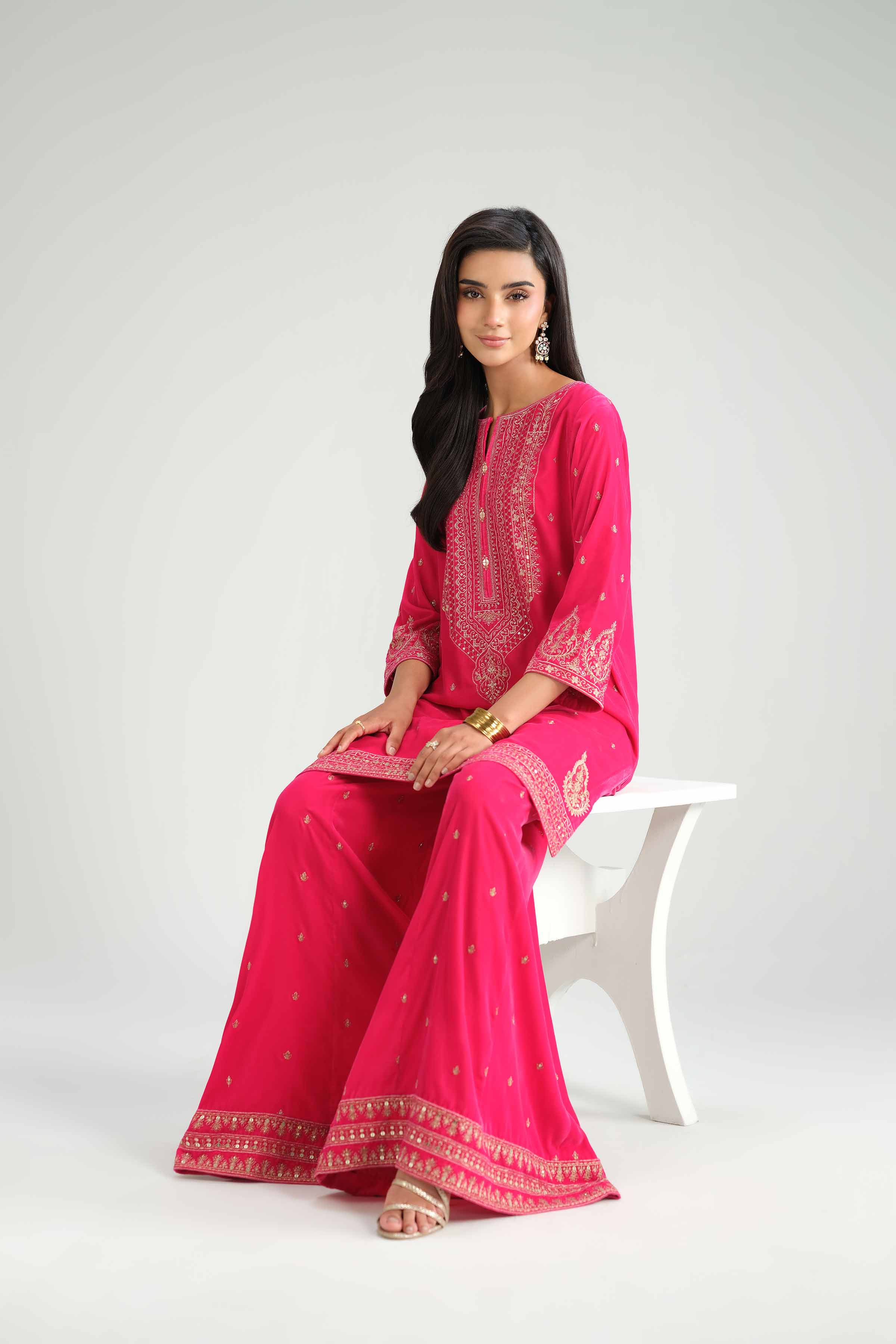 NishatUK - Pink Embroidered Velvet 2-piece ready to wear Luxury Dress