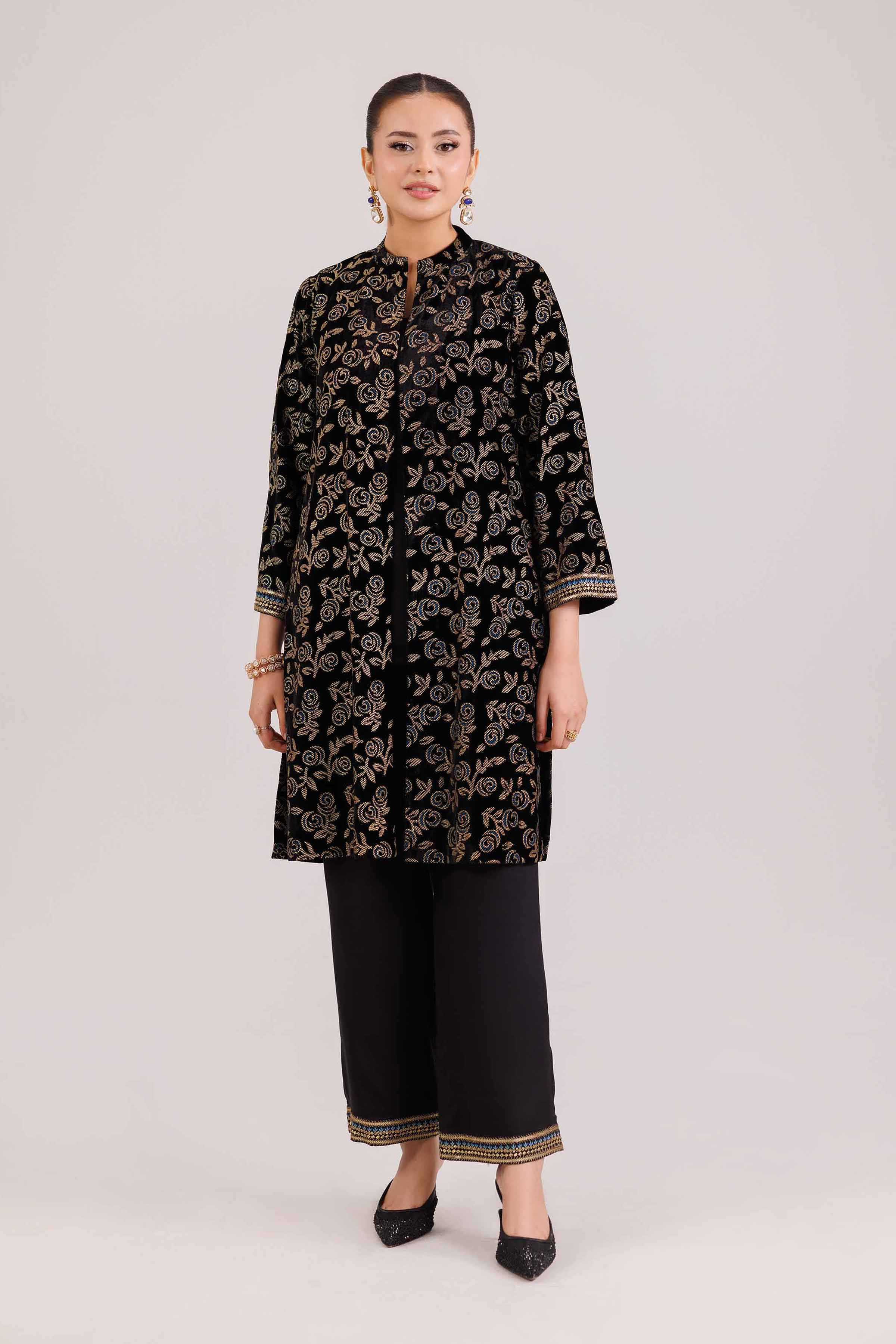 NishatUK - Black Embroidered Velvet 3-piece ready to wear-luxury Suit