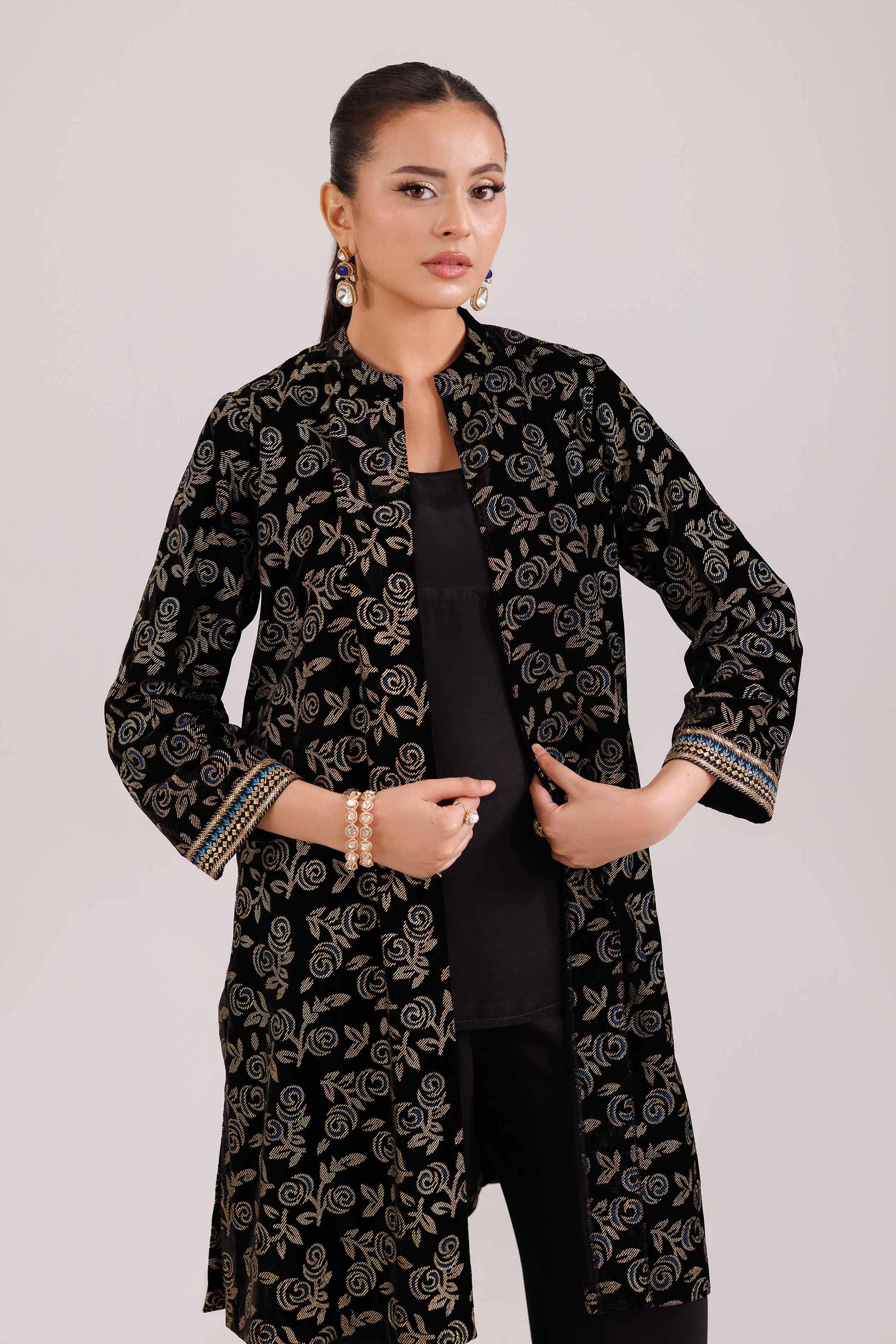 NishatUK - Black Embroidered Velvet 3-piece ready to wear-luxury Suit