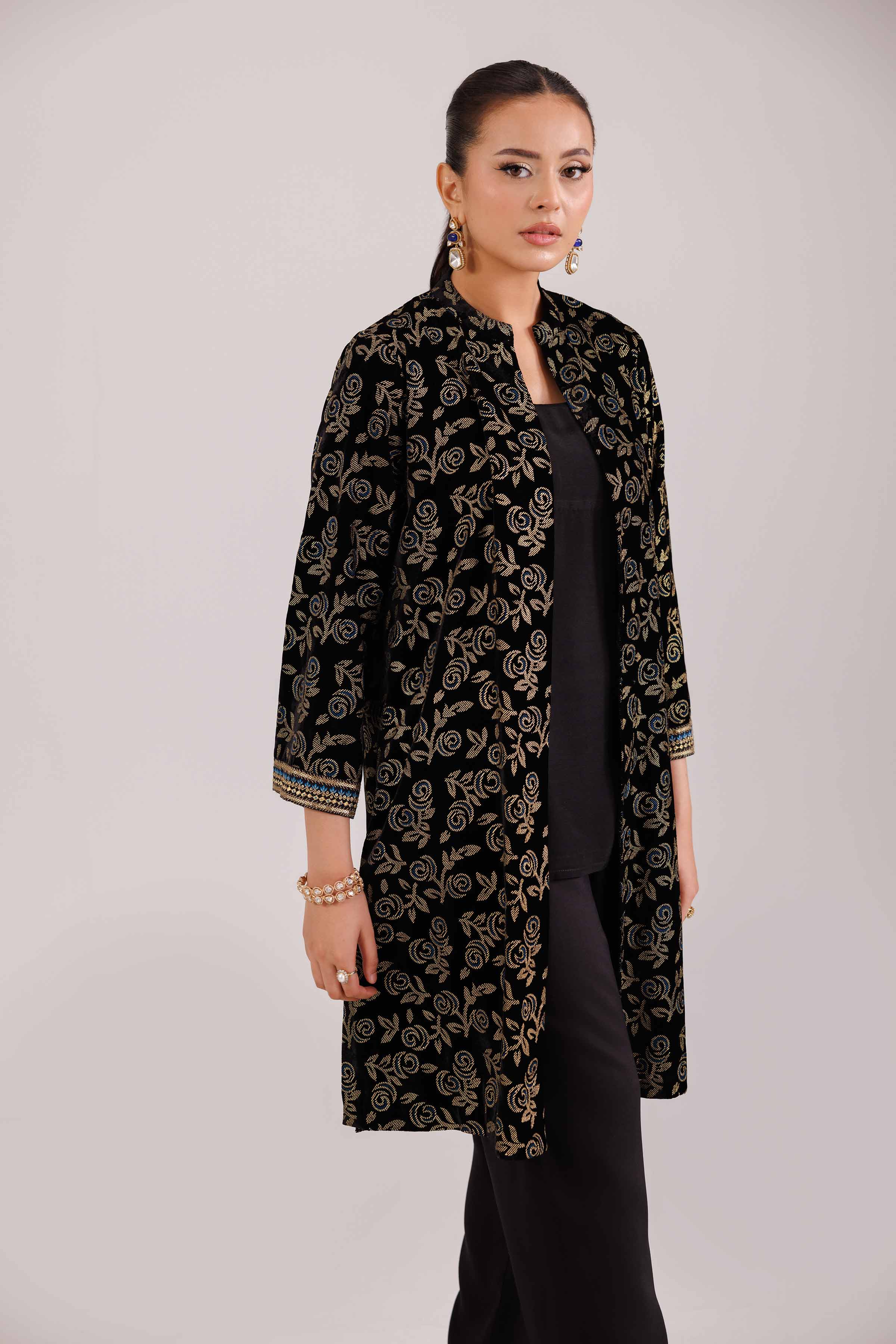 NishatUK - Black Embroidered Velvet 3-piece ready to wear-luxury Suit