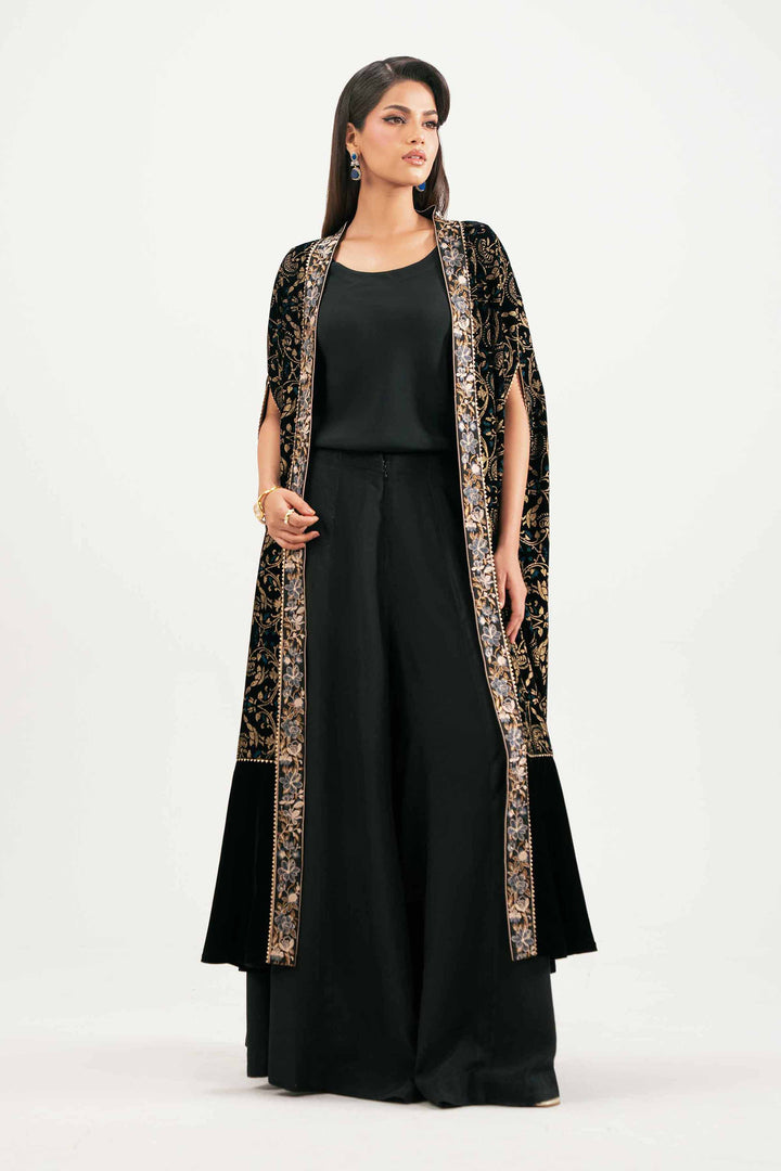 NishatUK - Black Embroidered Velvet 3-piece ready to wear Luxury Suit