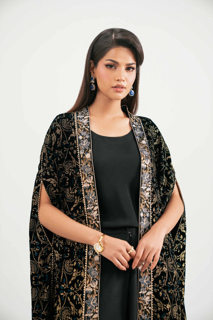NishatUK - Black Embroidered Velvet 3-piece ready to wear Luxury Suit