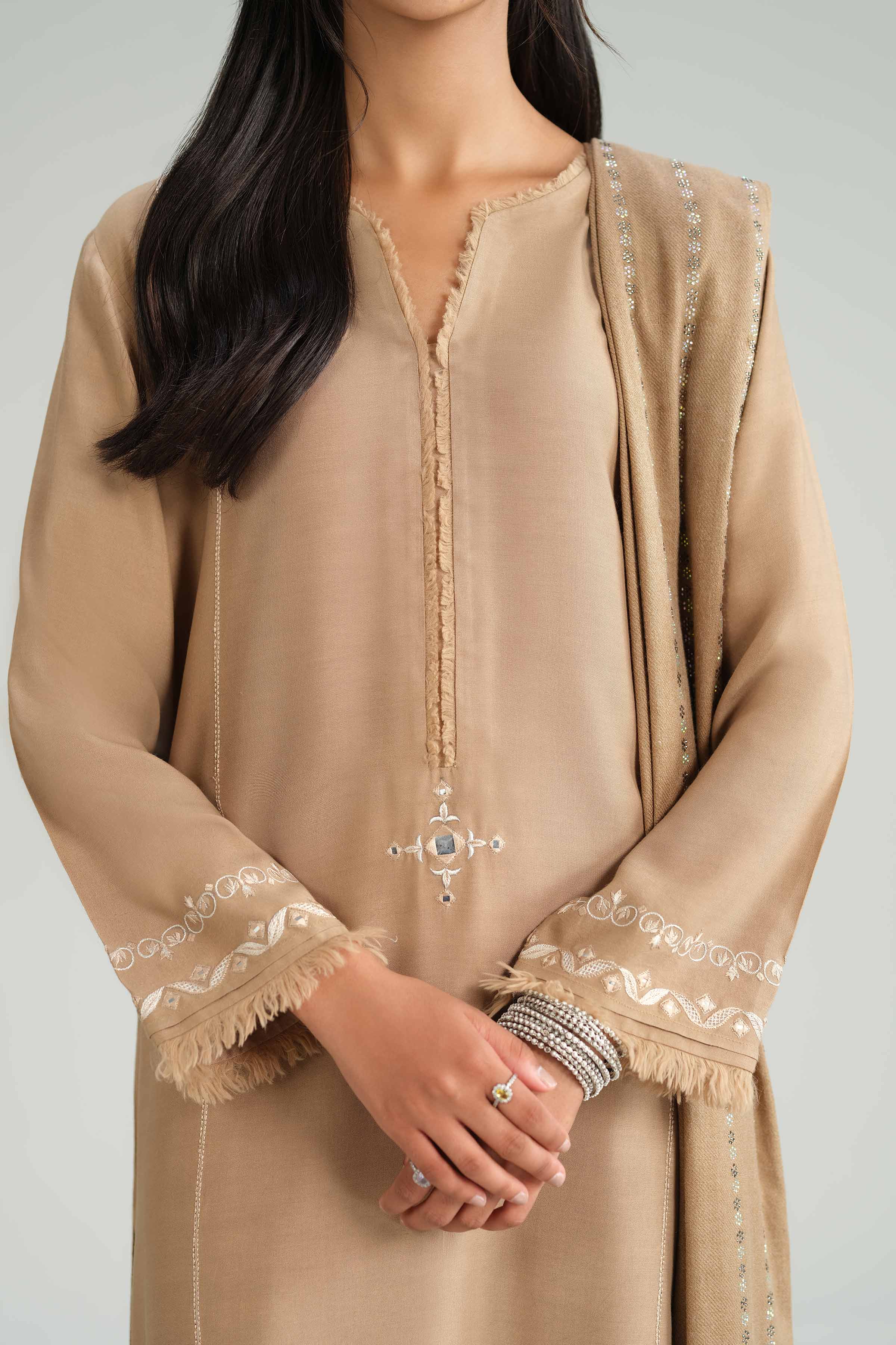 NishatUK - Brown Embroidered Silk 3-piece ready to wear Luxury Suit