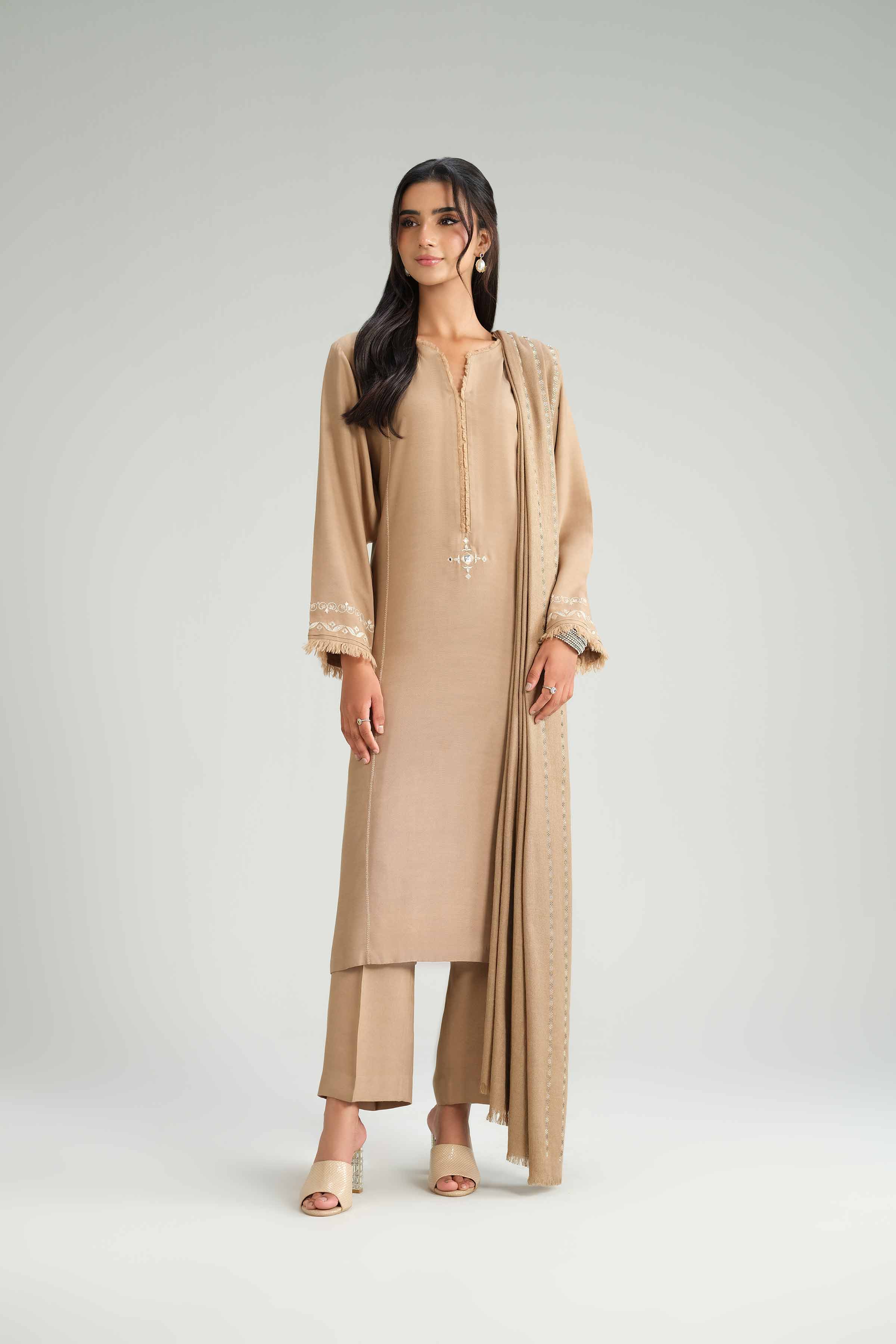 NishatUK - Brown Embroidered Silk 3-piece ready to wear Luxury Suit