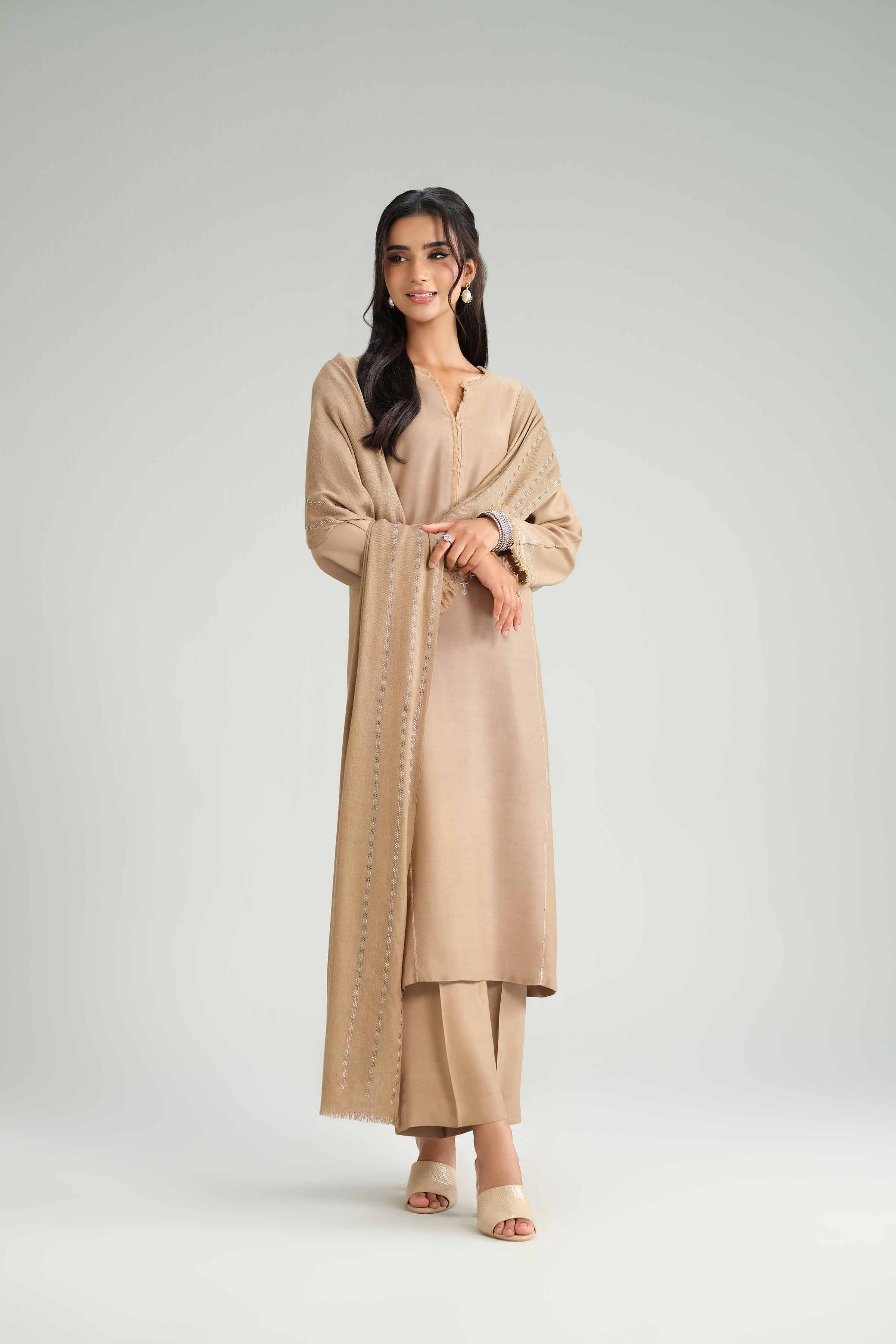 NishatUK - Brown Embroidered Silk 3-piece ready to wear Luxury Suit