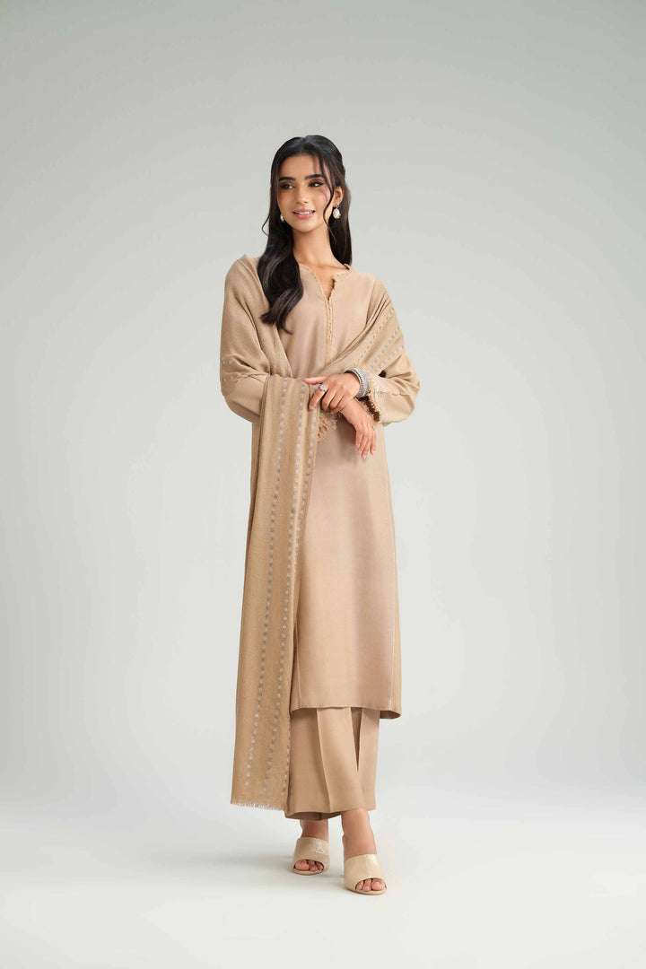 NishatUK - Brown Embroidered Silk 3-piece ready to wear Luxury Suit