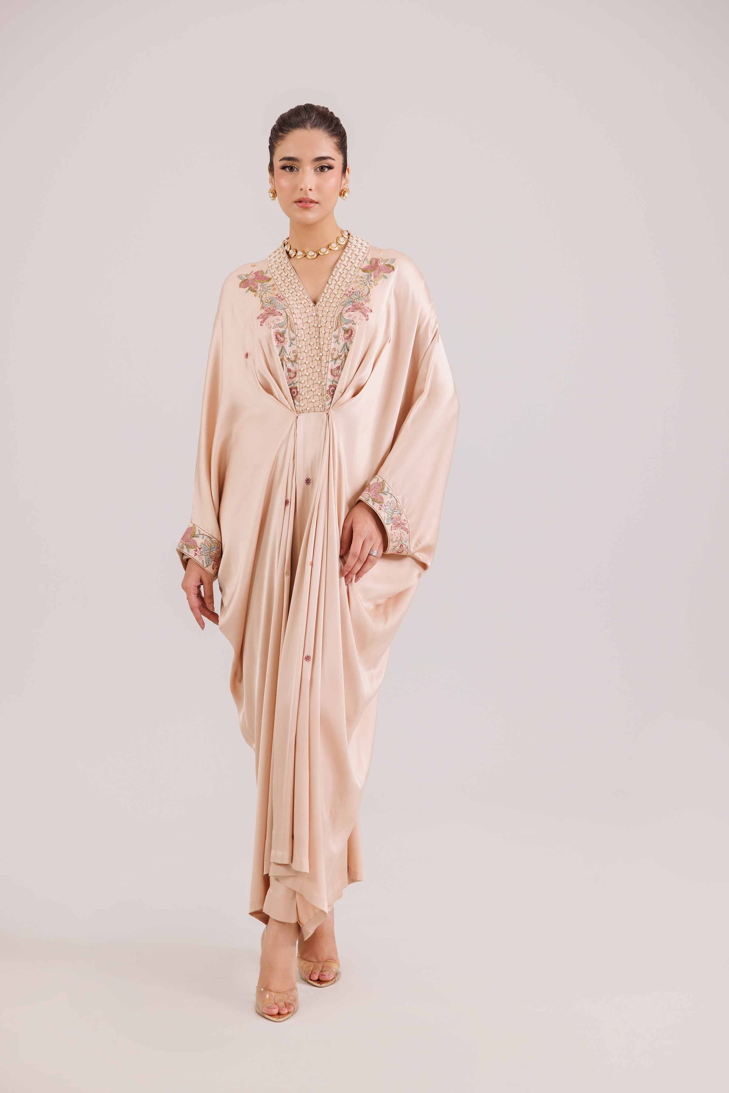 NishatUK - Beige Embroidered Silk 2-piece ready to wear luxury Dress