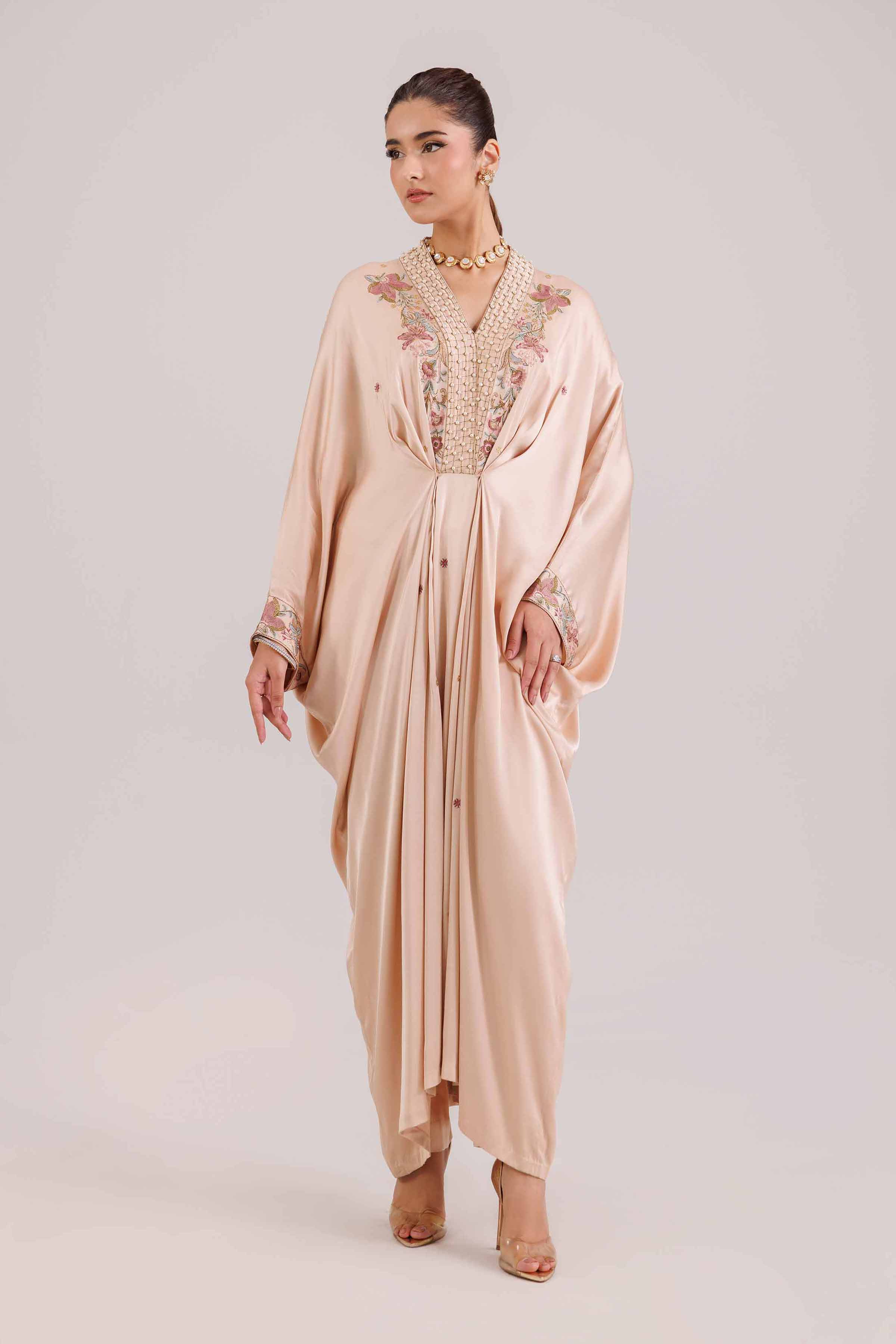 NishatUK - Beige Embroidered Silk 2-piece ready to wear luxury Dress