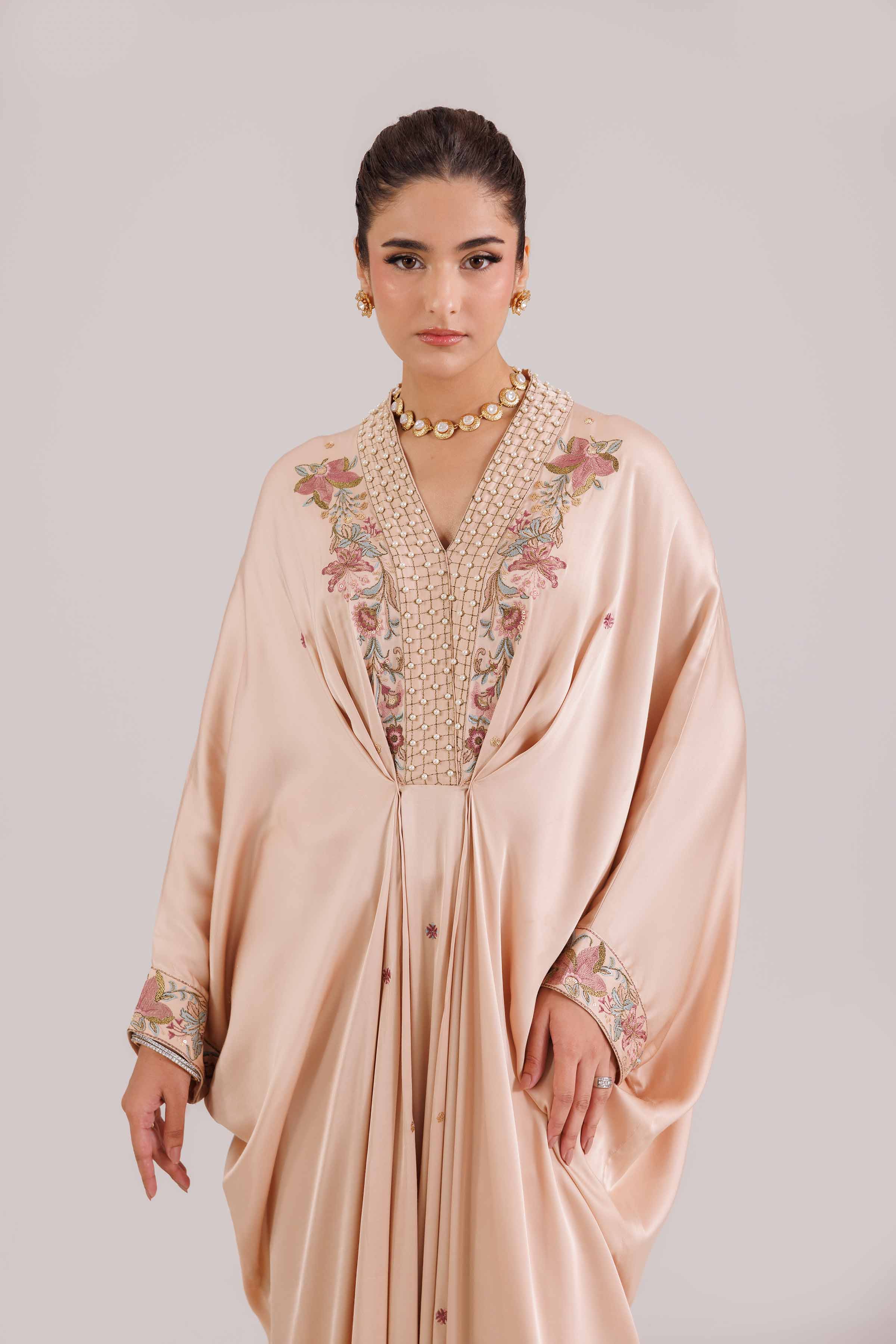 NishatUK - Beige Embroidered Silk 2-piece ready to wear luxury Dress
