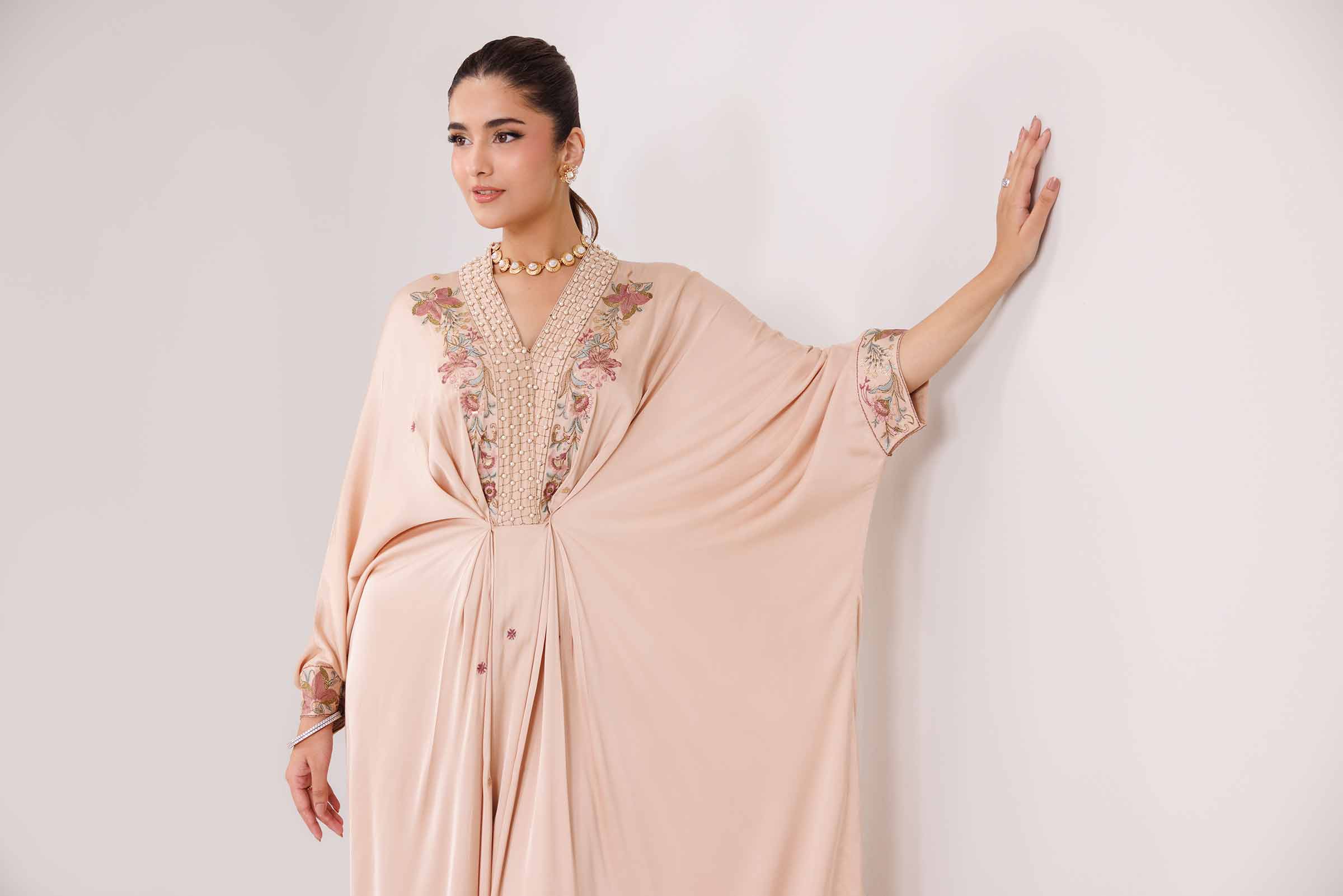 NishatUK - Beige Embroidered Silk 2-piece ready to wear luxury Dress