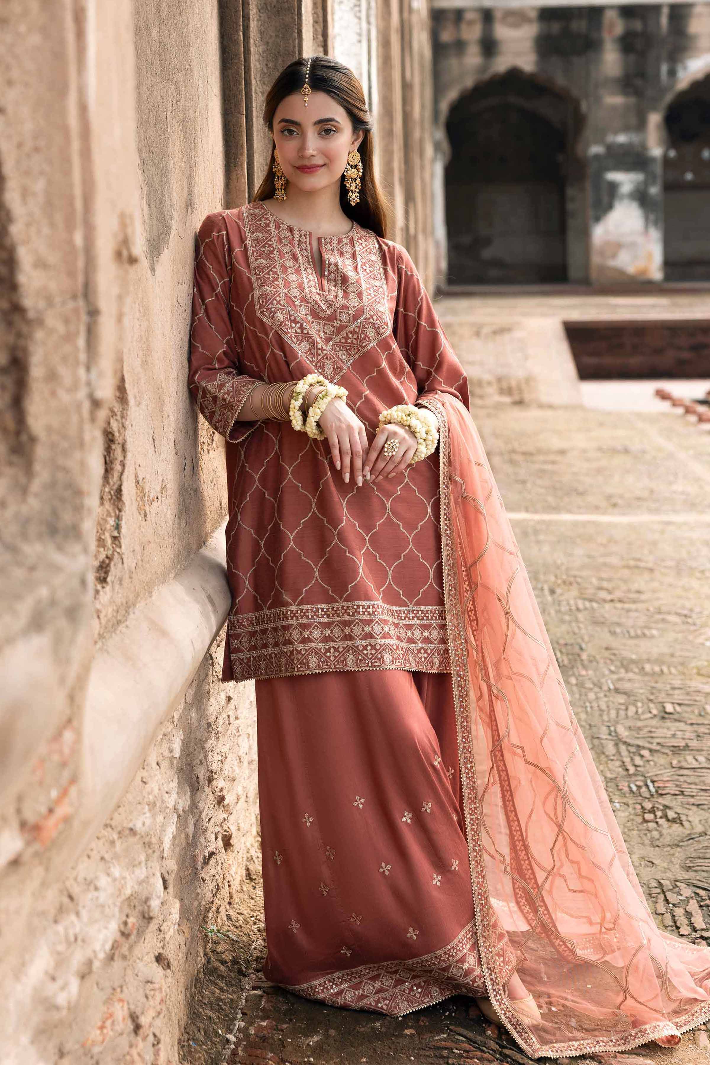 NishatUK - Pink Embroidered Silk 3-piece ready to wear Suit