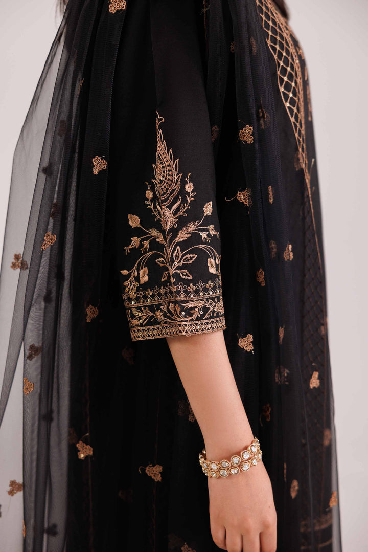 NishatUK - Black Embroidered Silk 3-piece ready to wear Luxury Suit