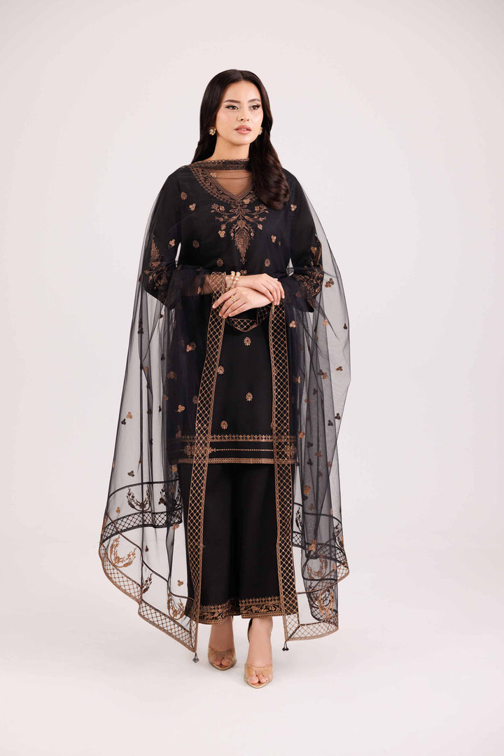 NishatUK - Black Embroidered Silk 3-piece ready to wear Luxury Suit