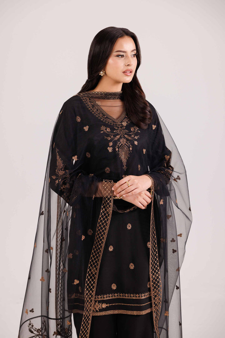 NishatUK - Black Embroidered Silk 3-piece ready to wear Luxury Suit