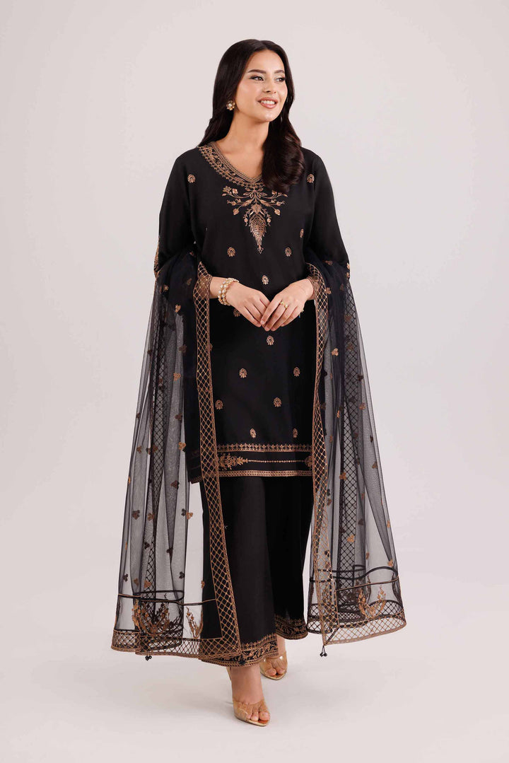NishatUK - Black Embroidered Silk 3-piece ready to wear Luxury Suit