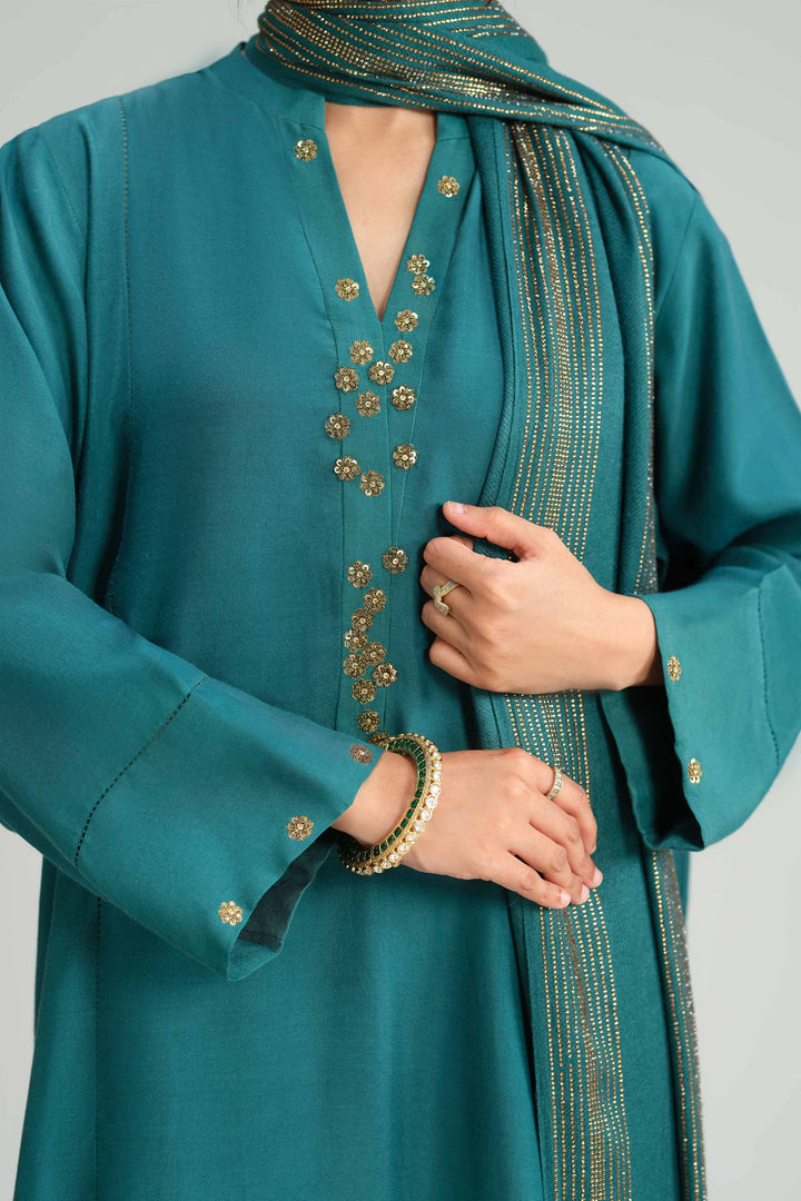 NishatUK - Green Solids Silk 3-piece ready to wear Luxury Suit