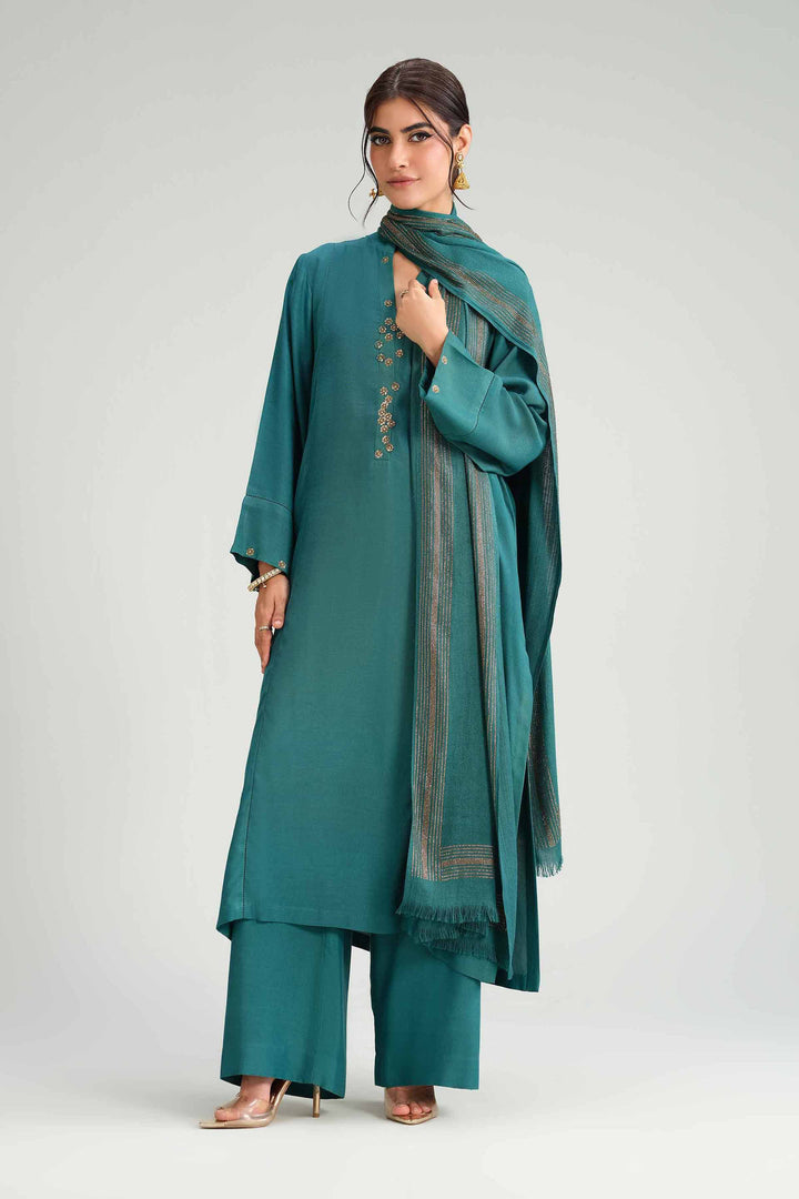 NishatUK - Green Solids Silk 3-piece ready to wear Luxury Suit