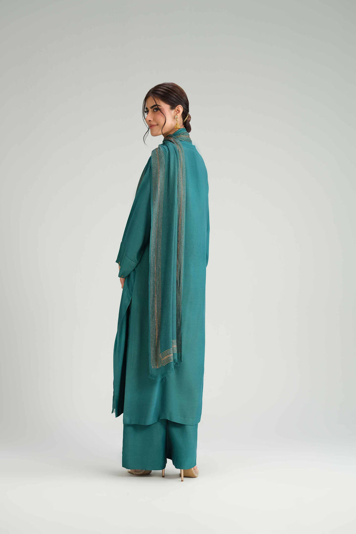 NishatUK - Green Solids Silk 3-piece ready to wear Luxury Suit