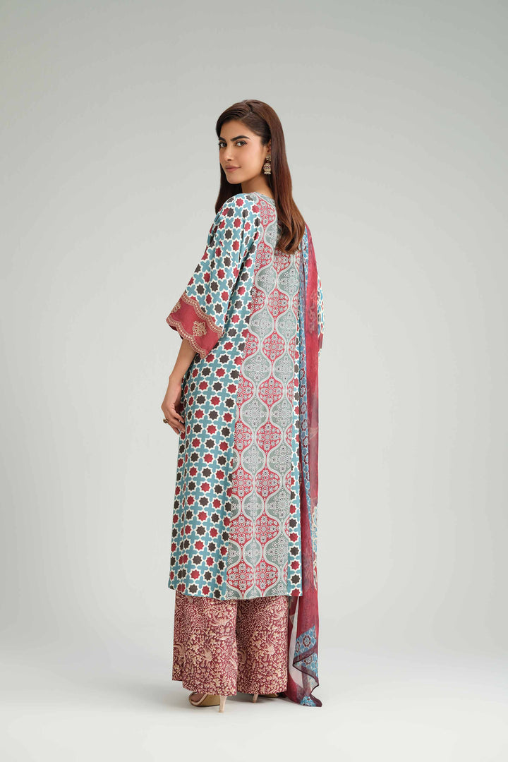NishatUK - Blue Embroidered  Silk 3-piece ready to wear Suit