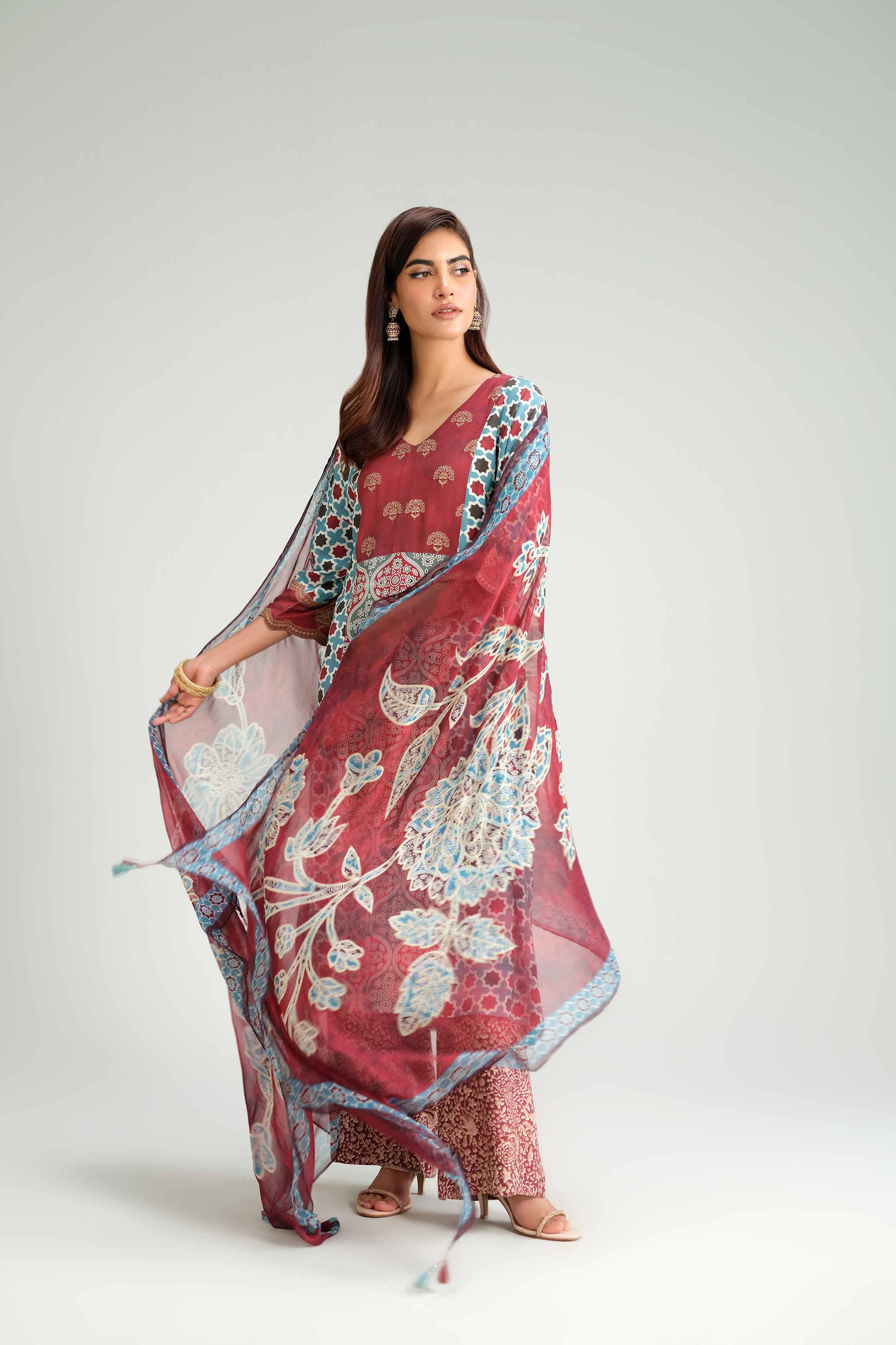 NishatUK - Blue Embroidered  Silk 3-piece ready to wear Suit