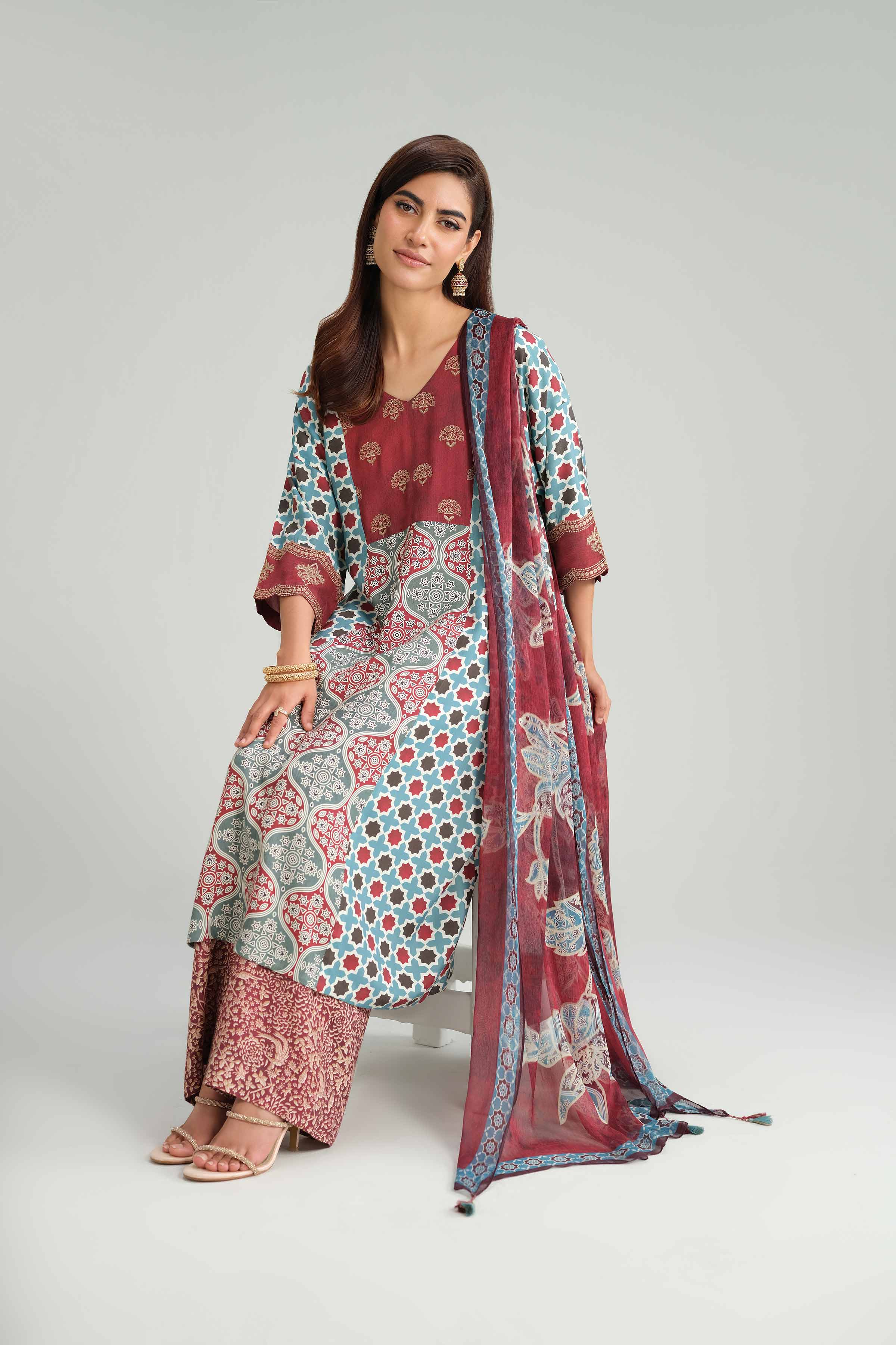 NishatUK - Blue Embroidered  Silk 3-piece ready to wear Suit