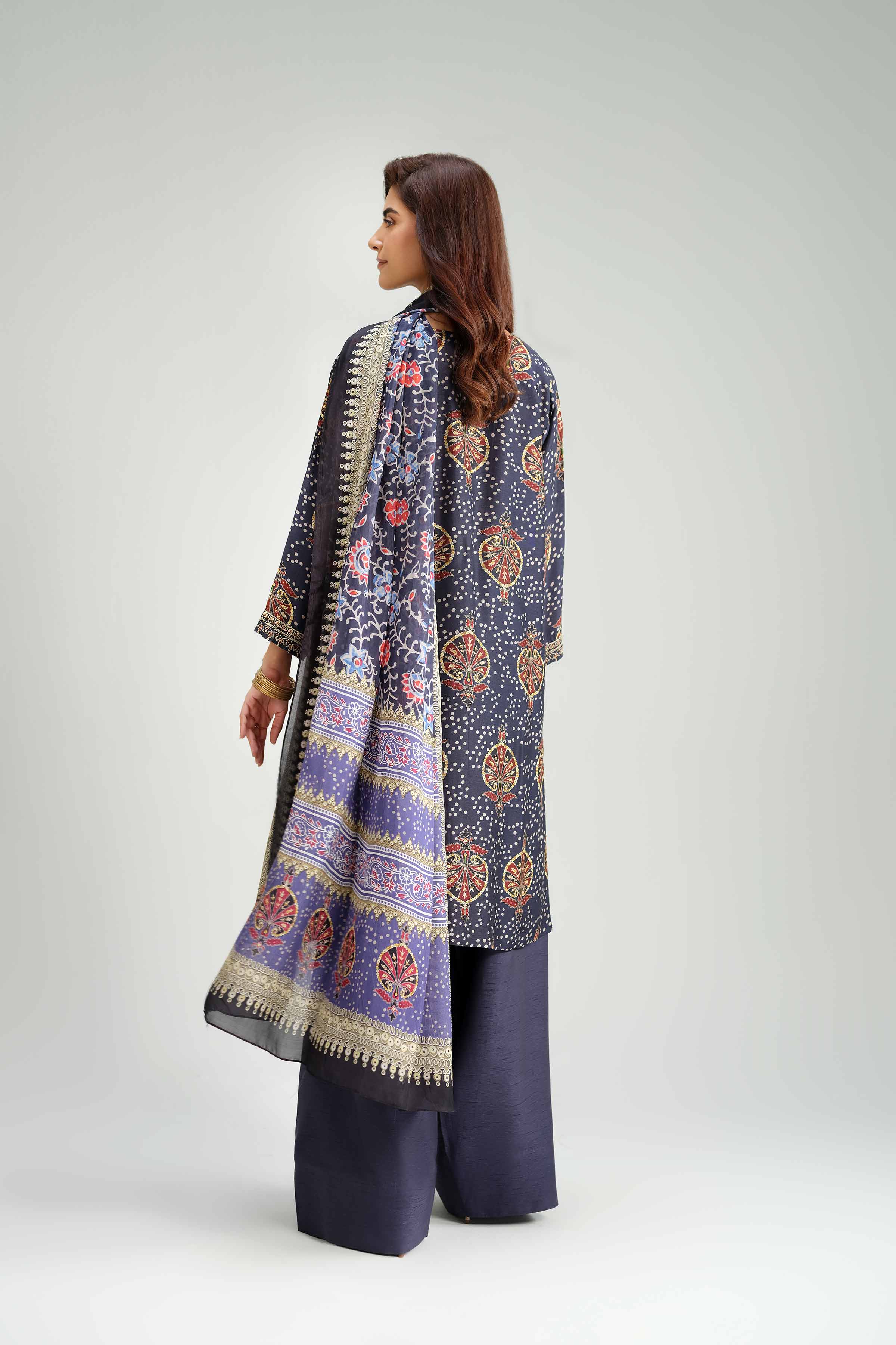 NishatUK - Blue Embroidered Silk 3-piece ready to wear-luxury Suit
