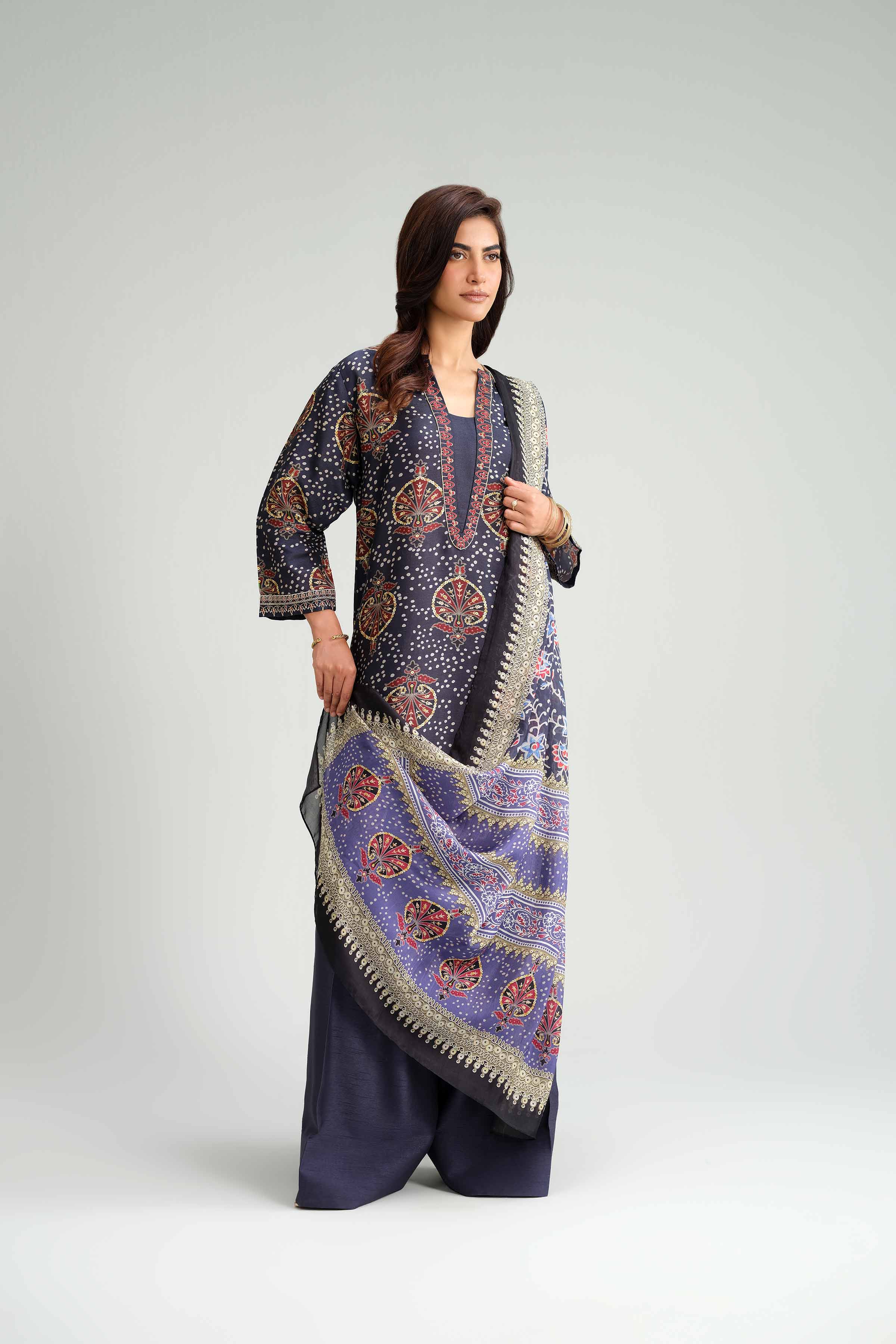 NishatUK - Blue Embroidered Silk 3-piece ready to wear-luxury Suit