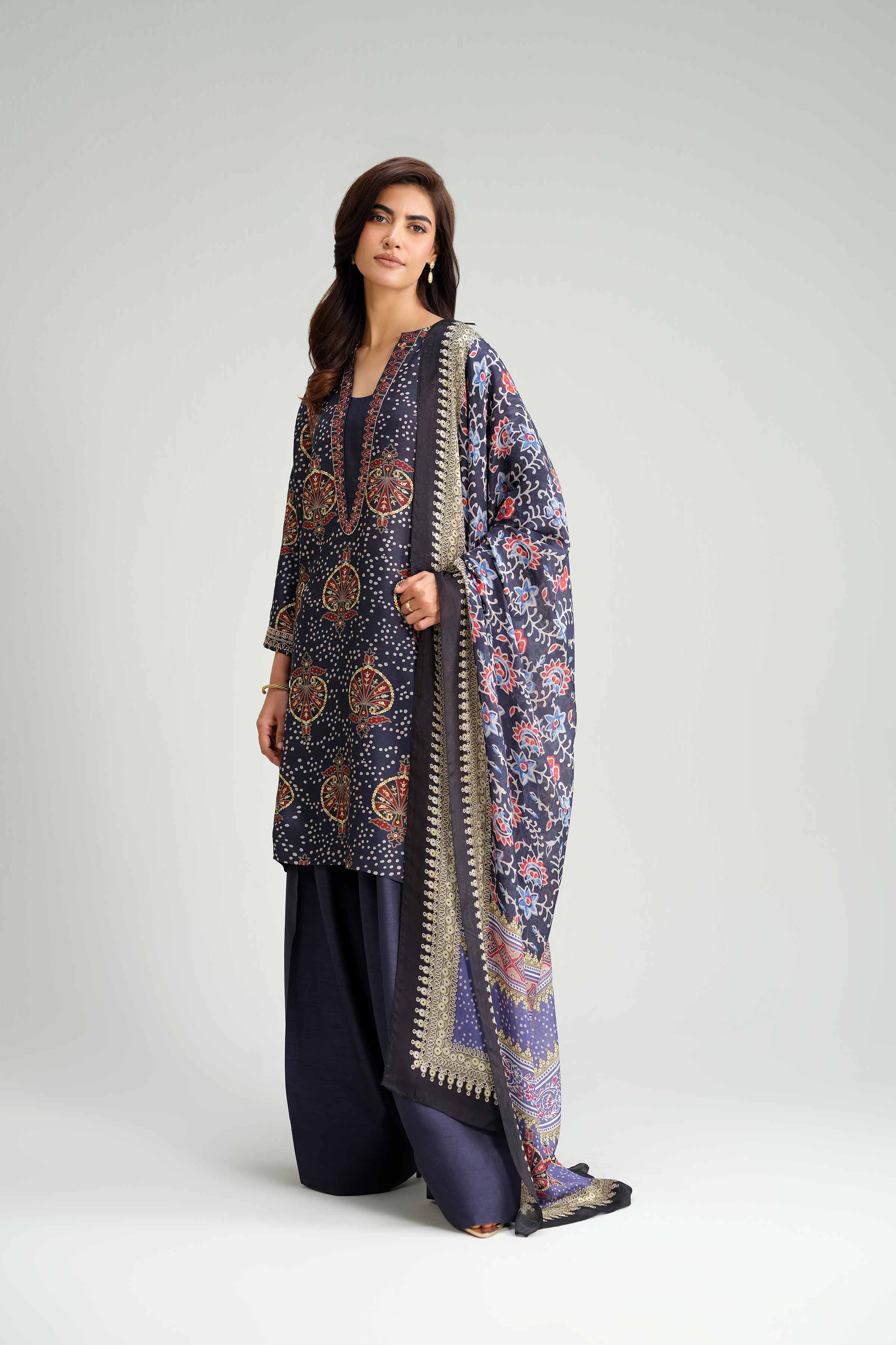 NishatUK - Blue Embroidered Silk 3-piece ready to wear-luxury Suit