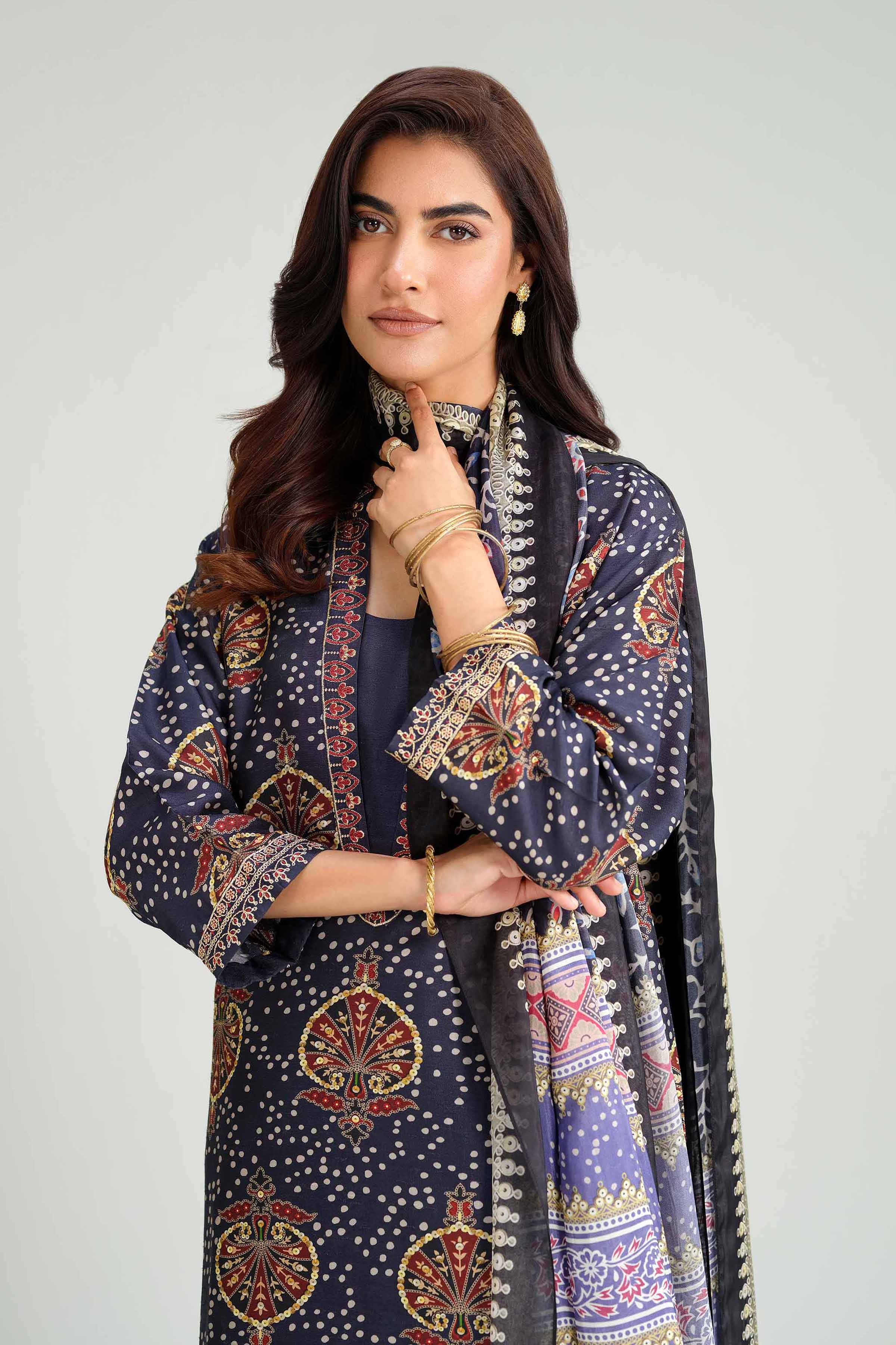 NishatUK - Blue Embroidered Silk 3-piece ready to wear-luxury Suit