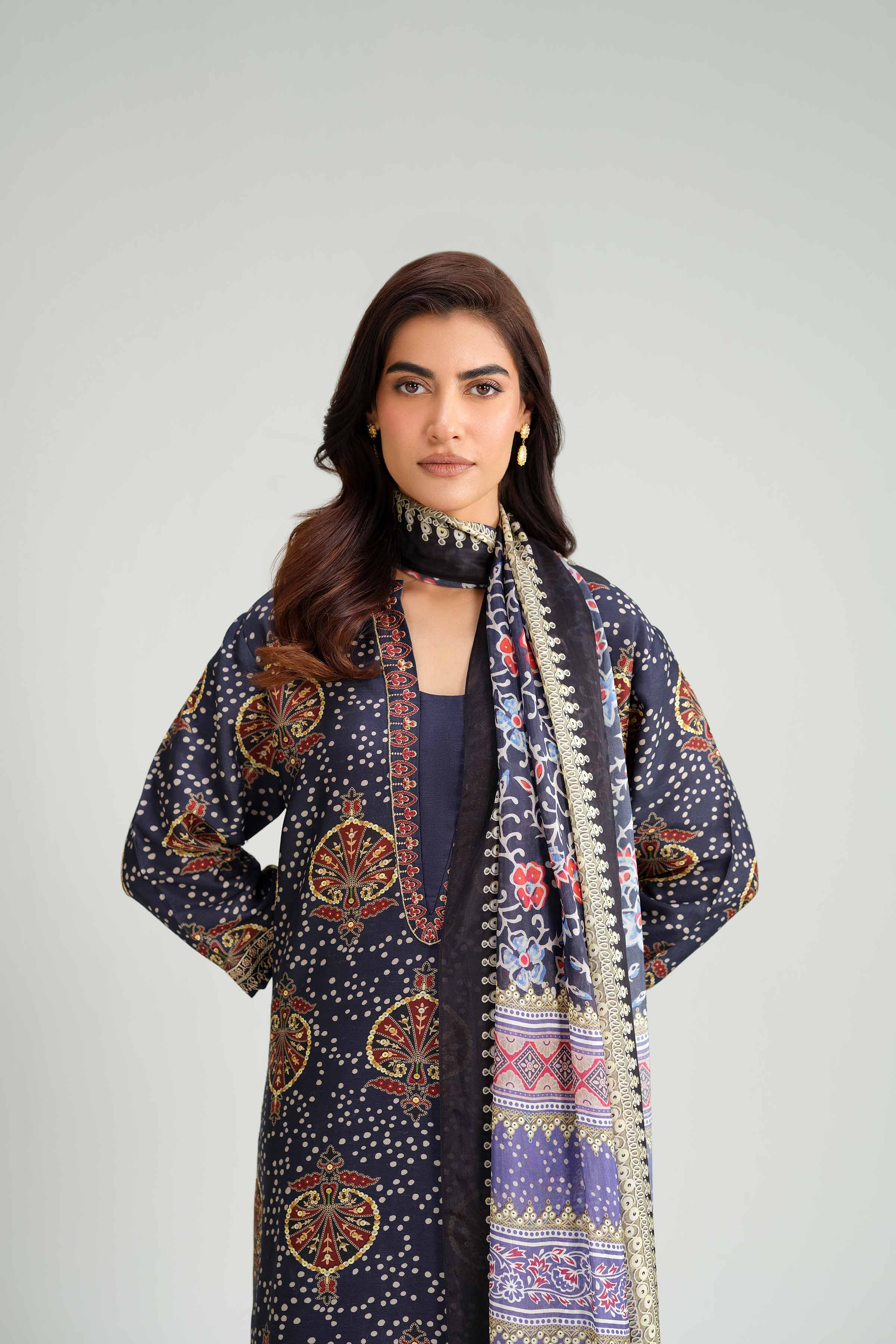 NishatUK - Blue Embroidered Silk 3-piece ready to wear-luxury Suit