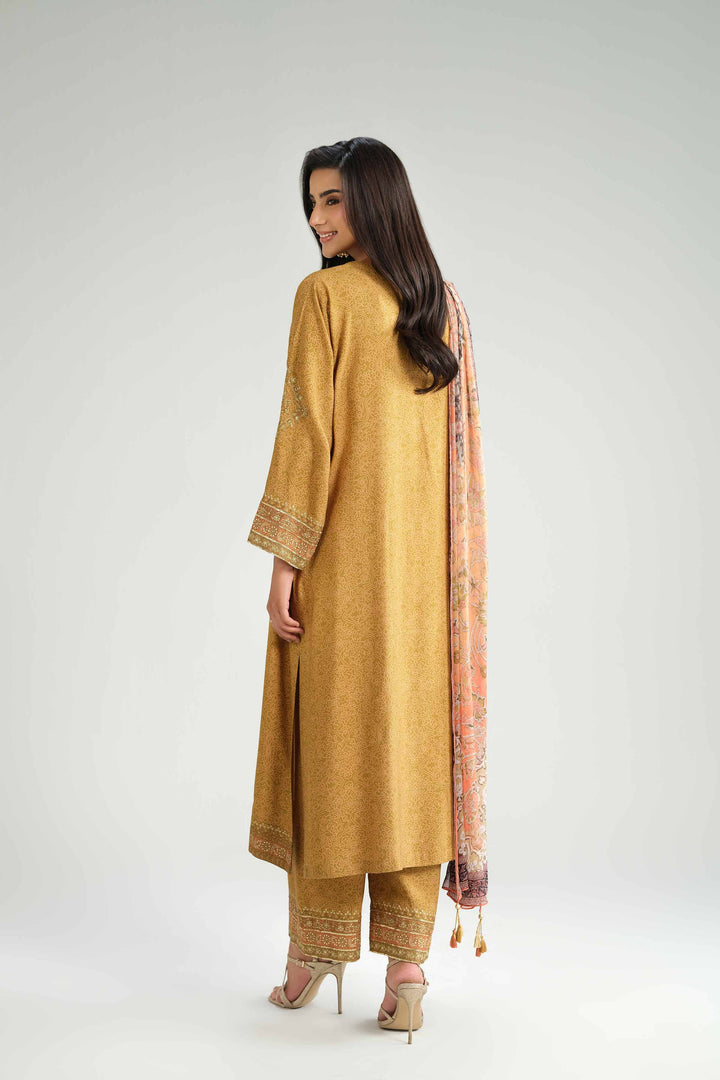 NishatUK - Olive Embroidered Silk 3-piece ready to wear Luxury Suit