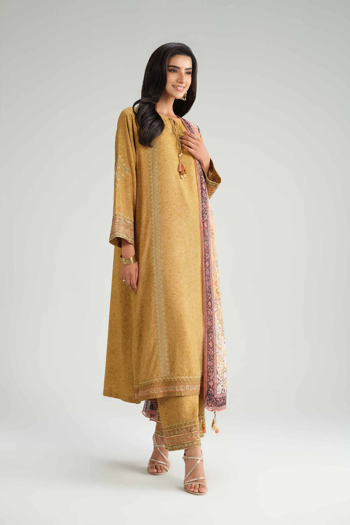 NishatUK - Olive Embroidered Silk 3-piece ready to wear Luxury Suit