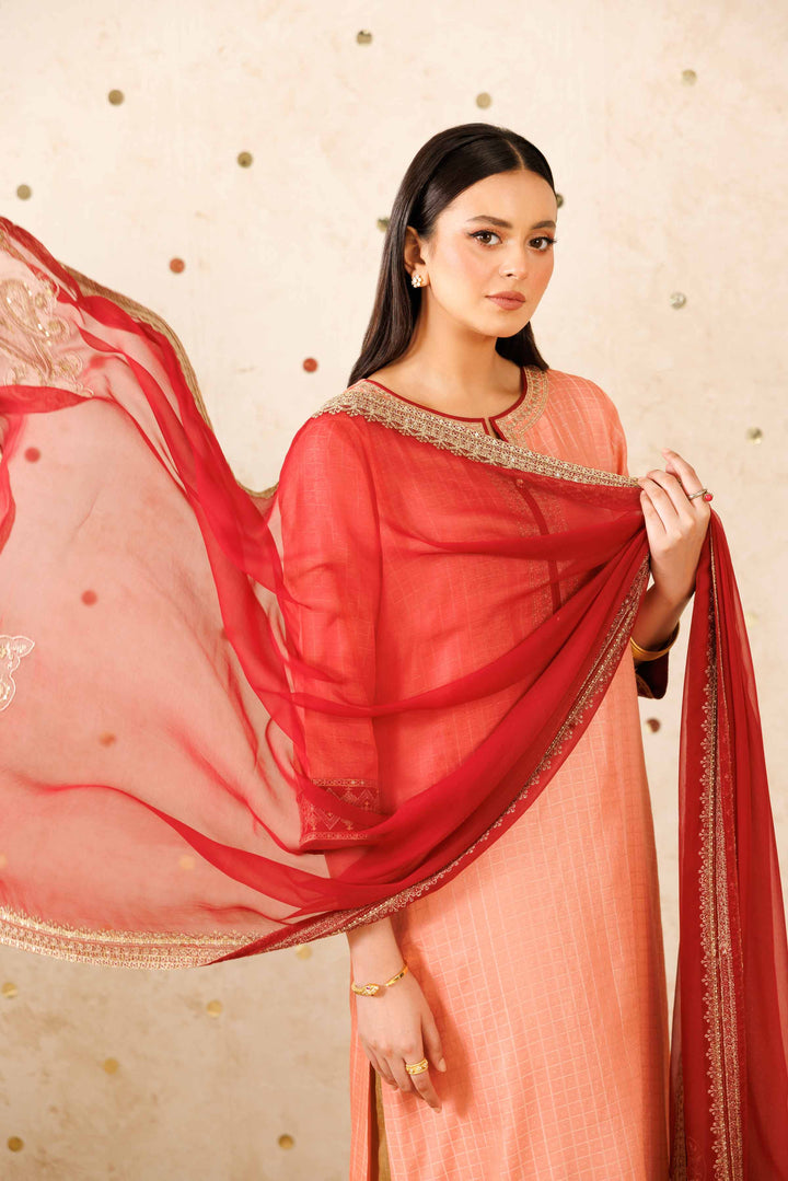 NishatUK - Peach Embroidered  Polyester 3-piece ready to wear Suit