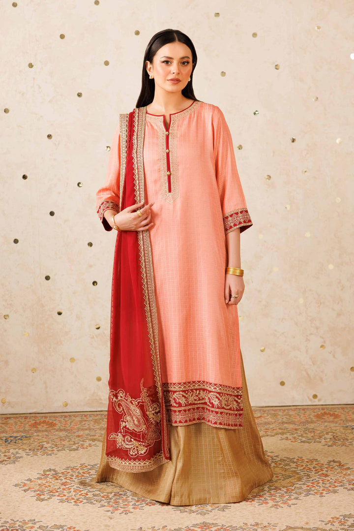 NishatUK - Peach Embroidered  Polyester 3-piece ready to wear Suit