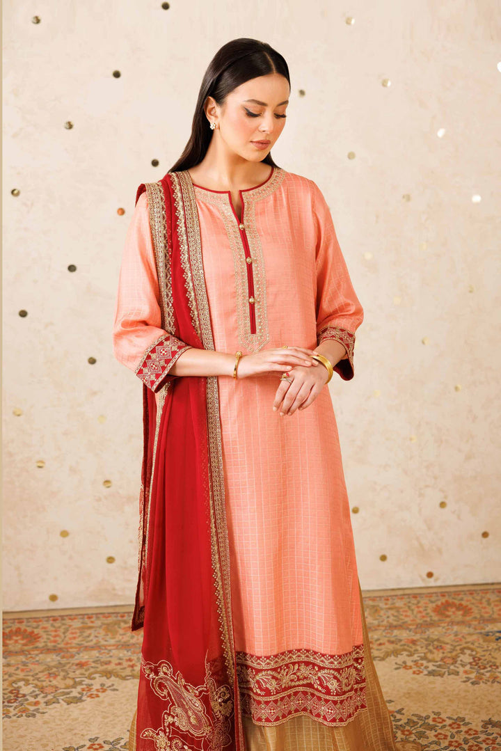 NishatUK - Peach Embroidered  Polyester 3-piece ready to wear Suit