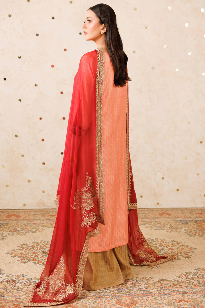 NishatUK - Peach Embroidered  Polyester 3-piece ready to wear Suit