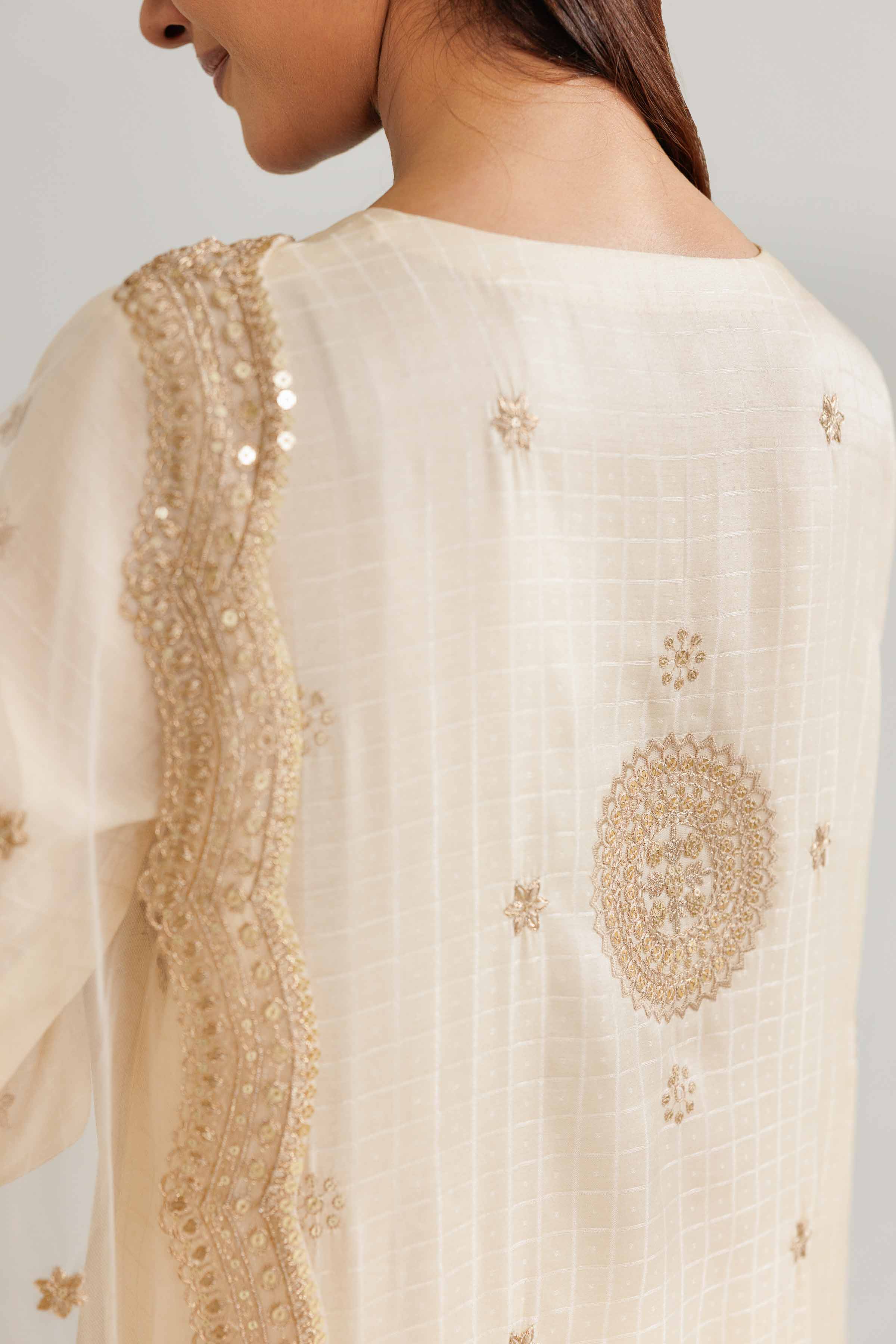 NishatUK - Beige Embroidered Fancy Tussar 3-piece ready to wear luxury suit
