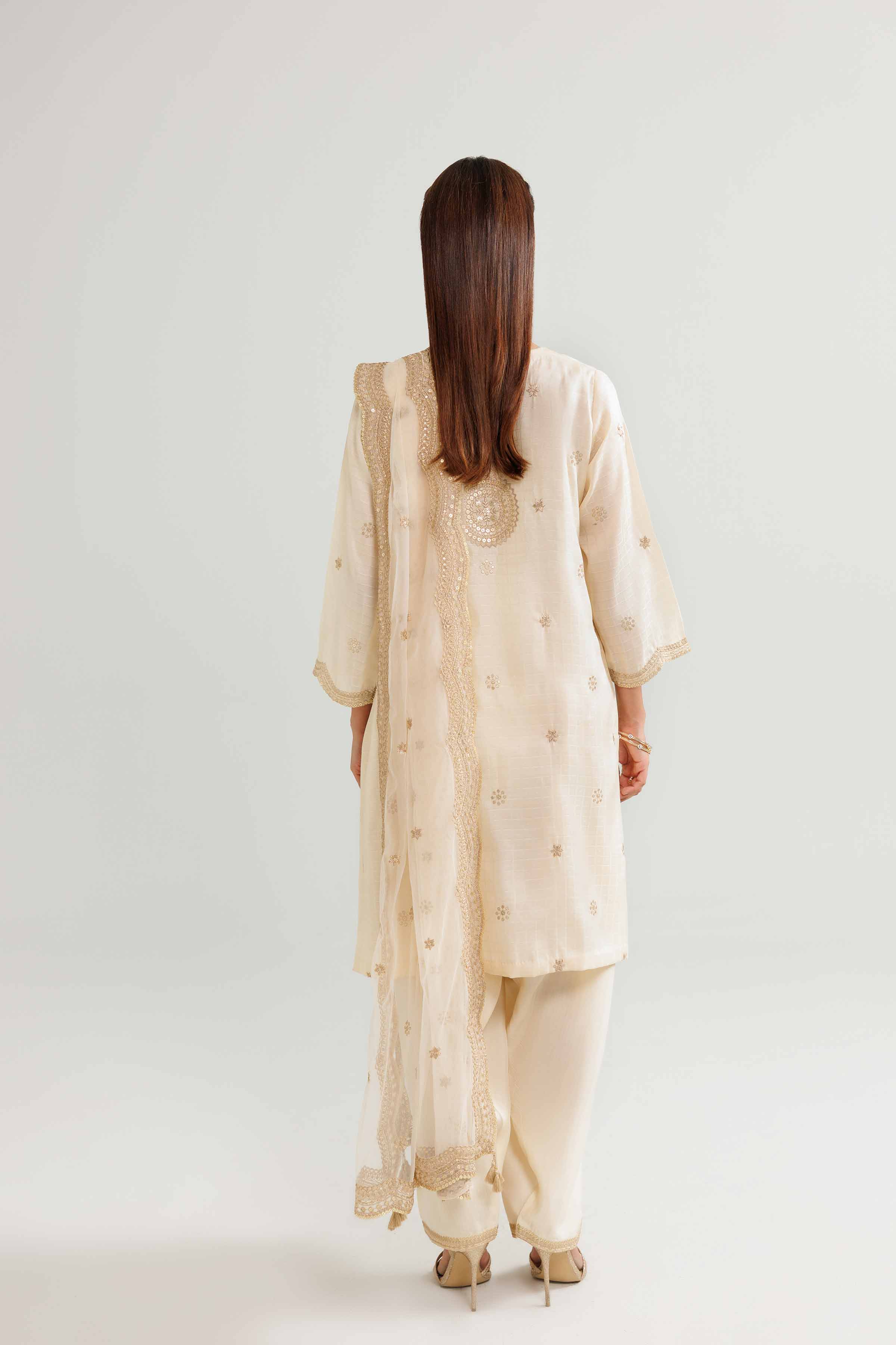 NishatUK - Beige Embroidered Fancy Tussar 3-piece ready to wear luxury suit